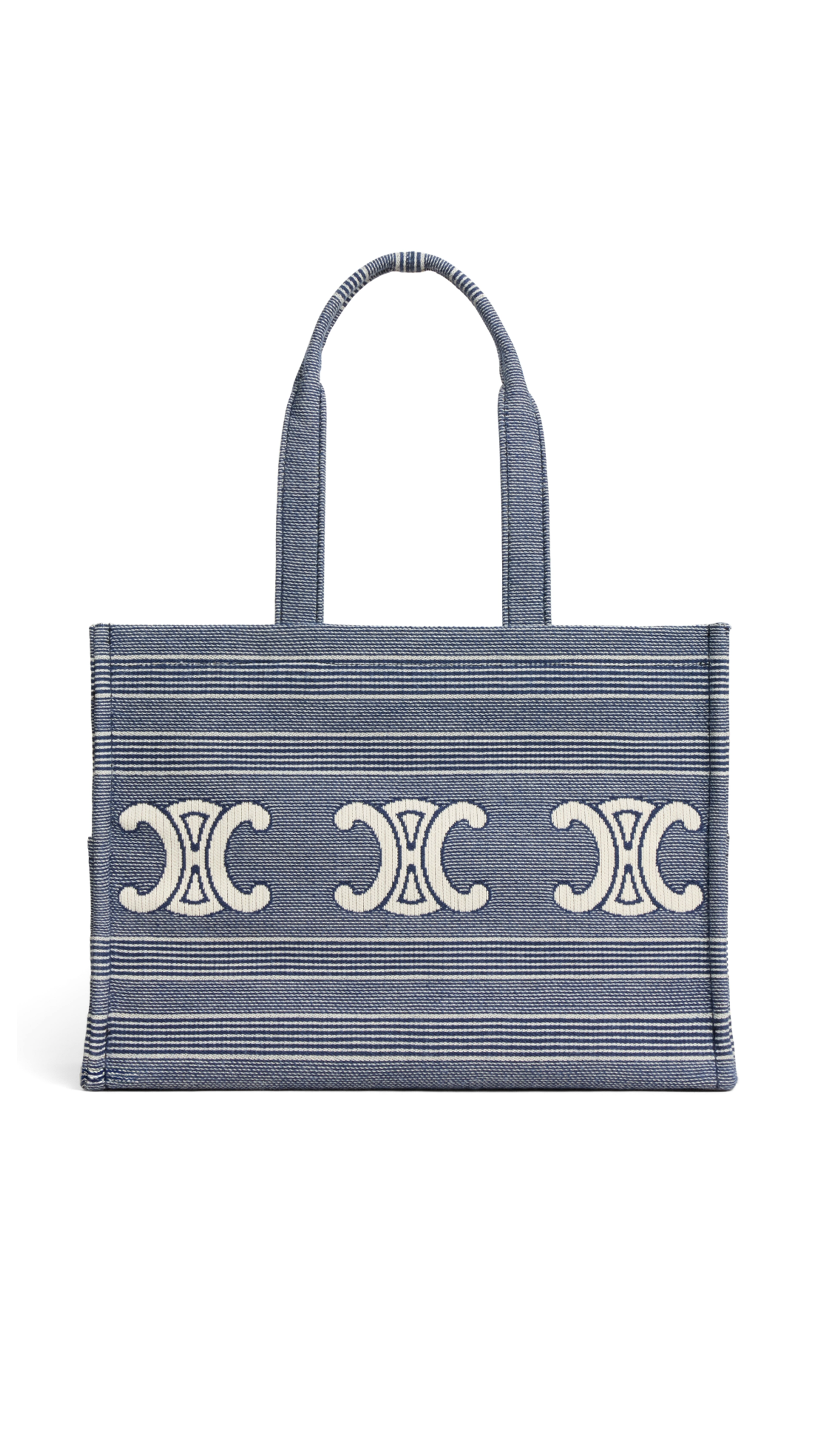 Large Cabas Thais in Striped Textile with Triomphe - Blue/Beige