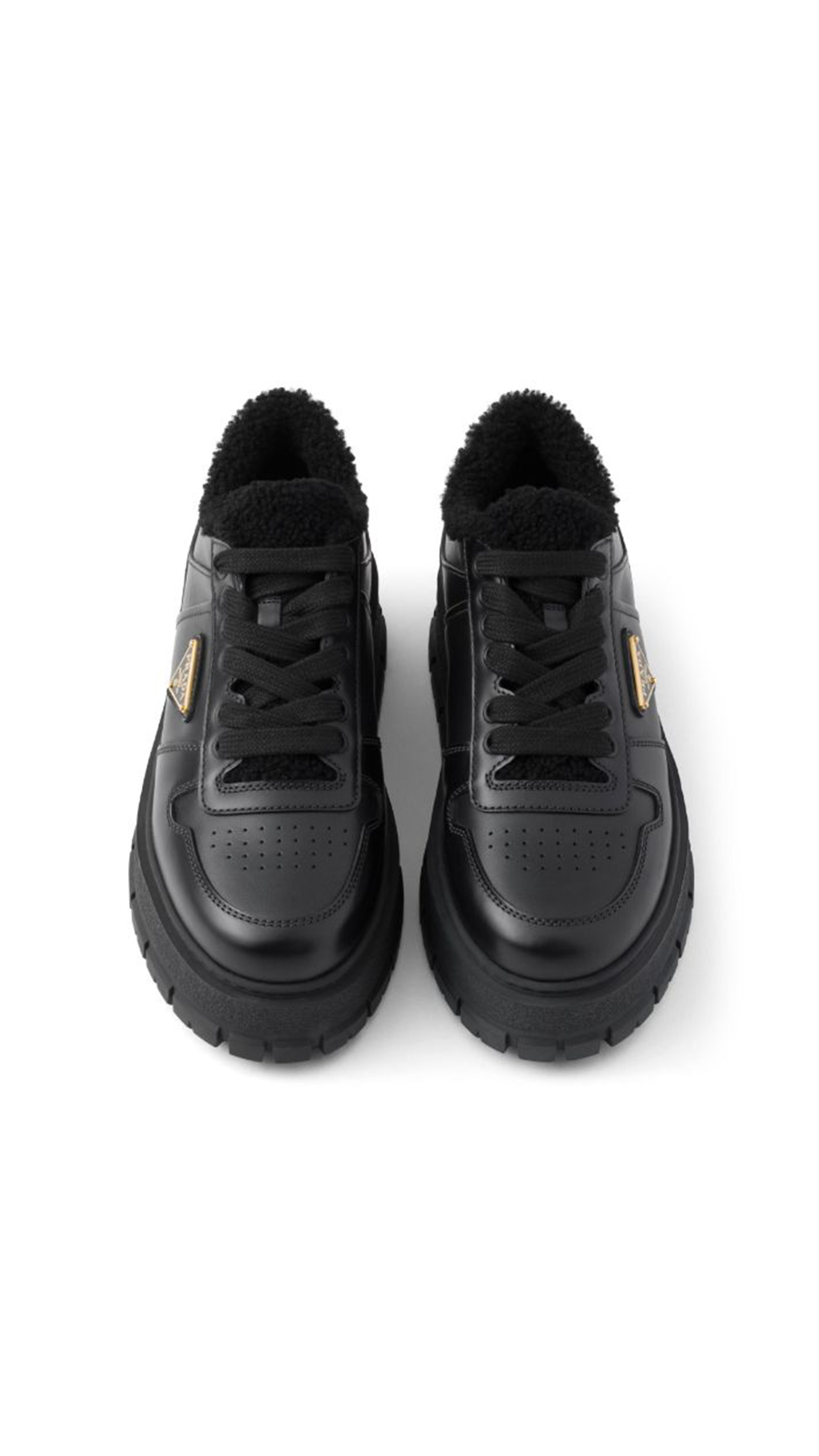 Leather and Shearling Sneakers - Black