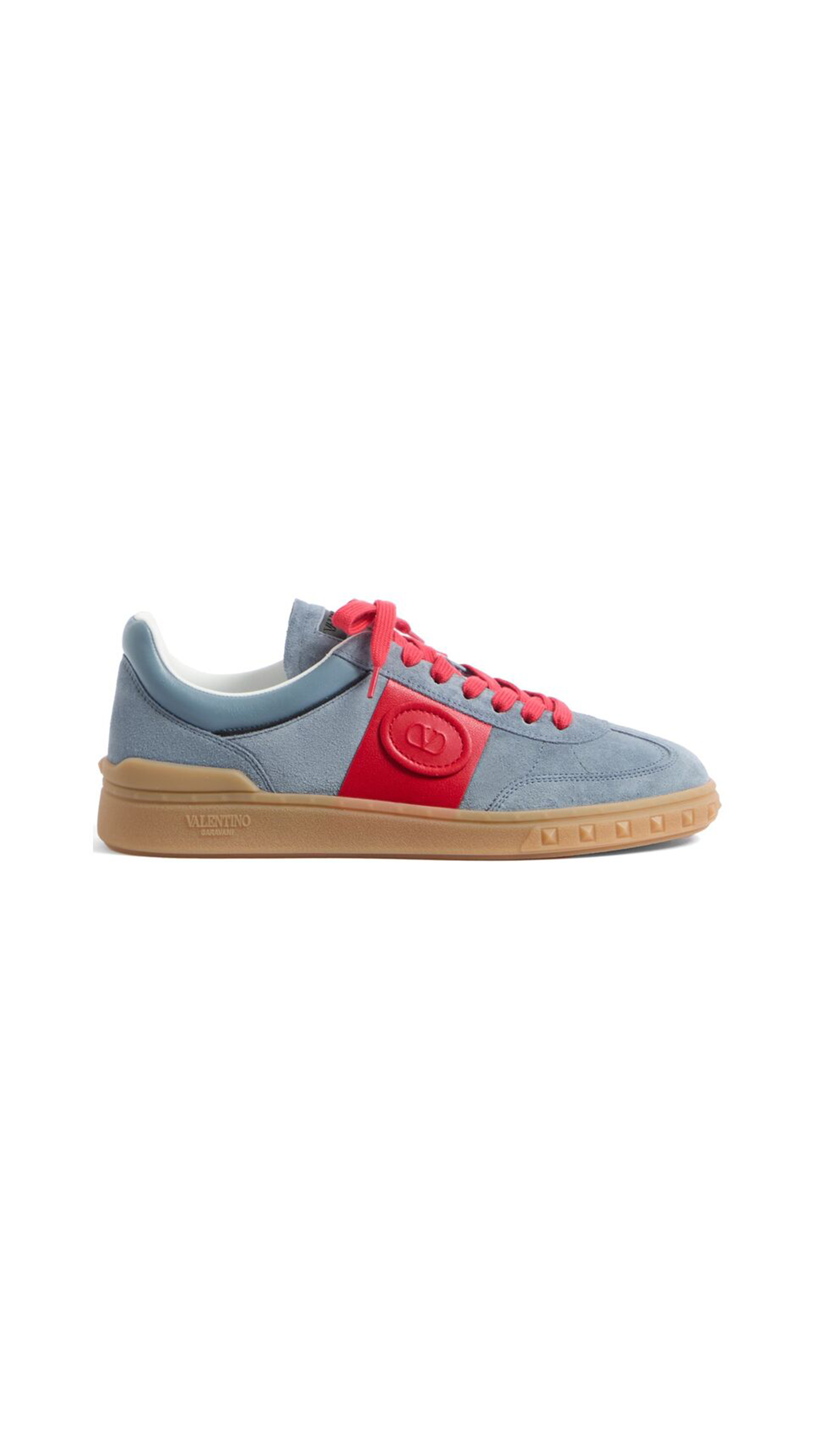 Upvillage Sneaker in Split Suede Leather and Nappa Calfskin - Grey/Coral