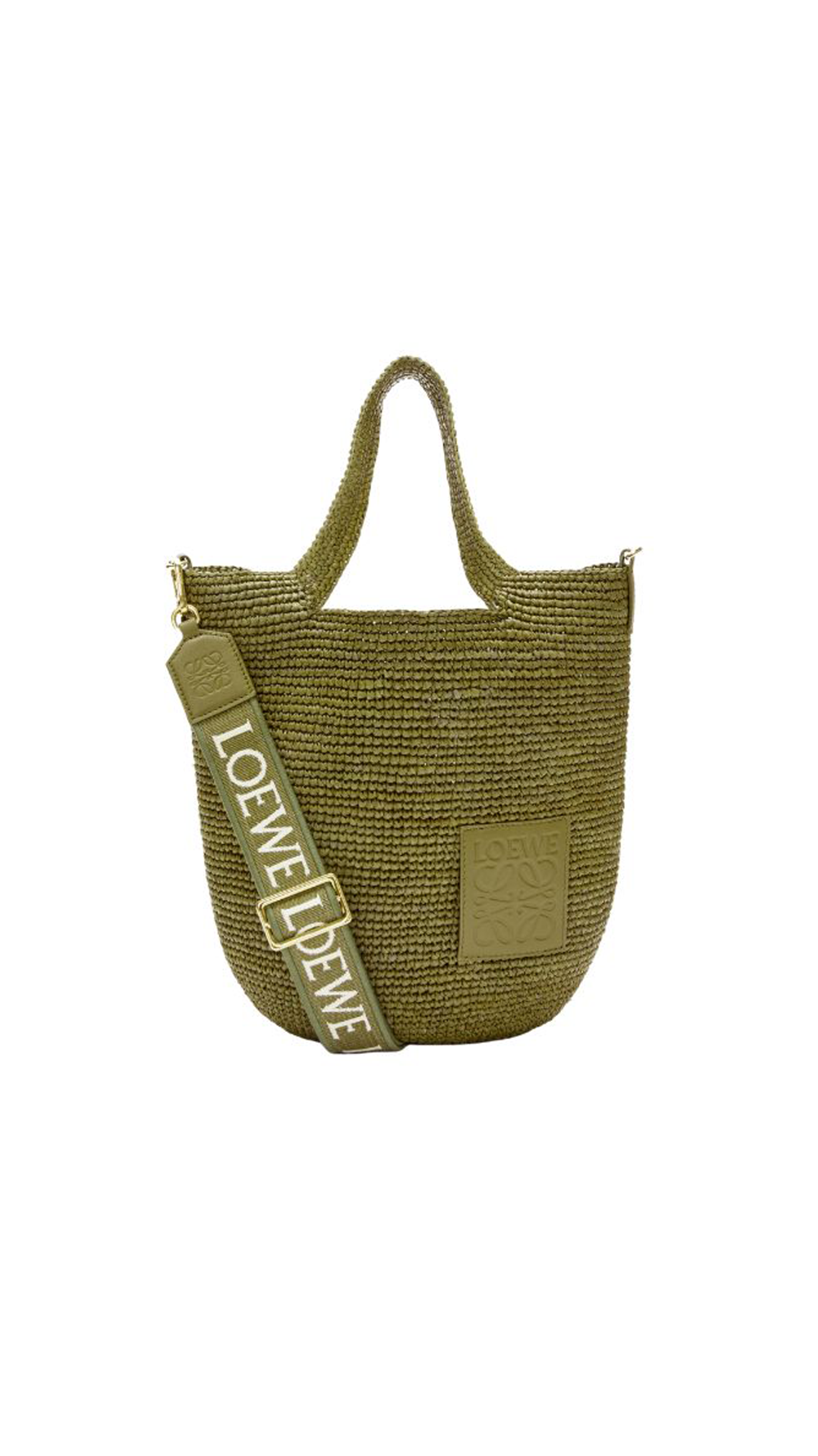 Slit Bag in Raffia and Calfskin - Olive