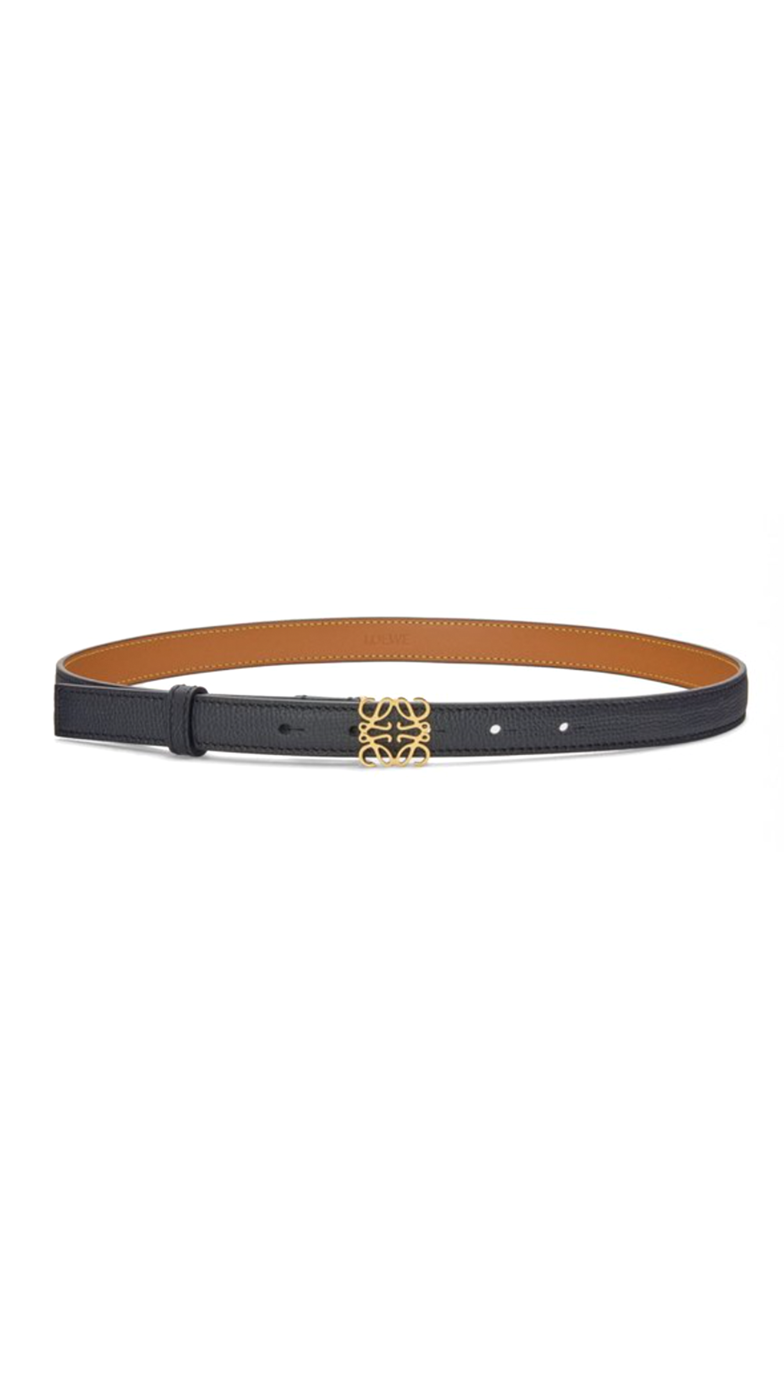 Anagram Belt in Pebble Grain Calfskin - Black/Gold