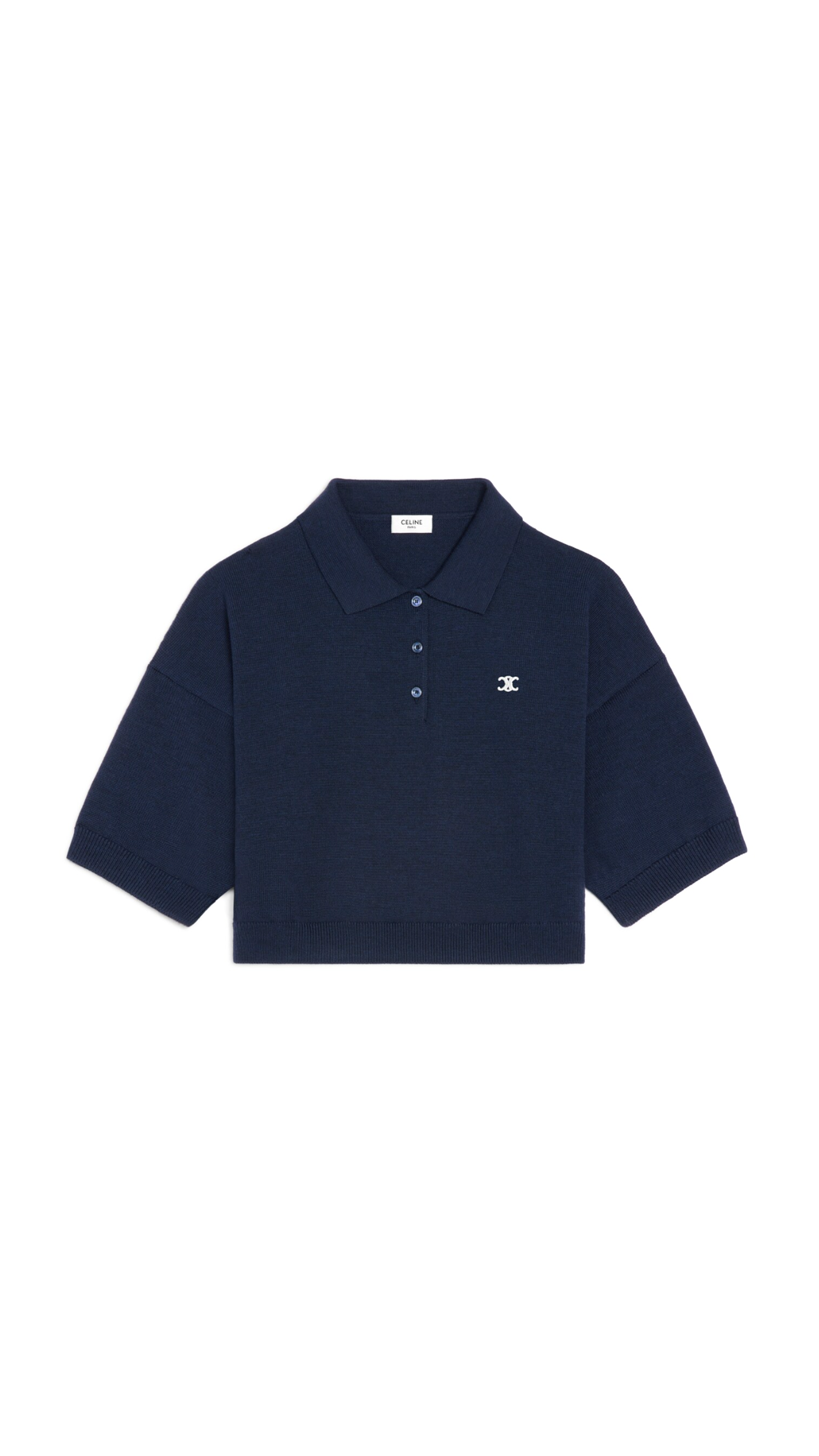 Triomphe Cropped Polo in Wool - Navy
