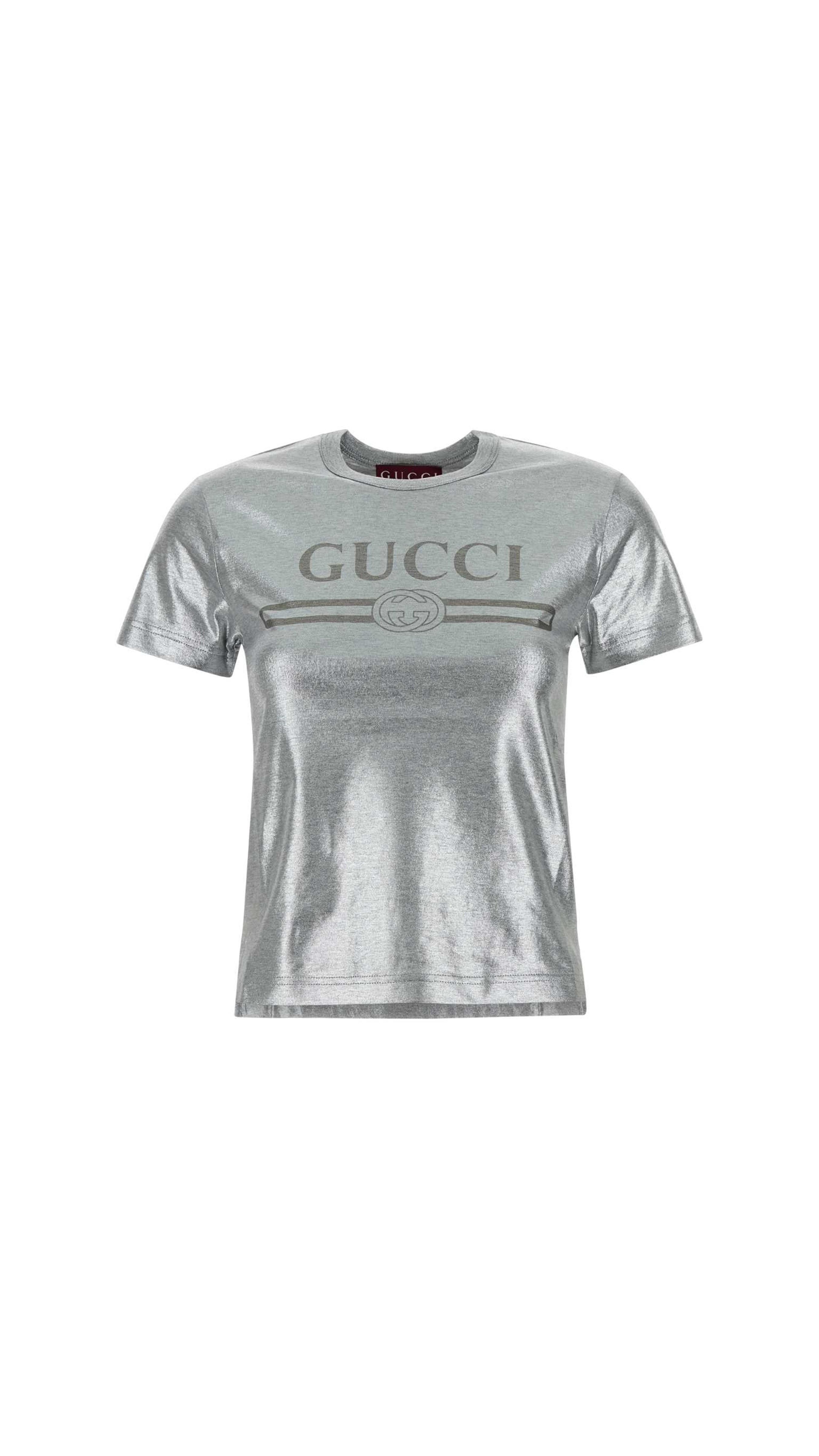 Printed Laminated Cotton T-shirt - Silver