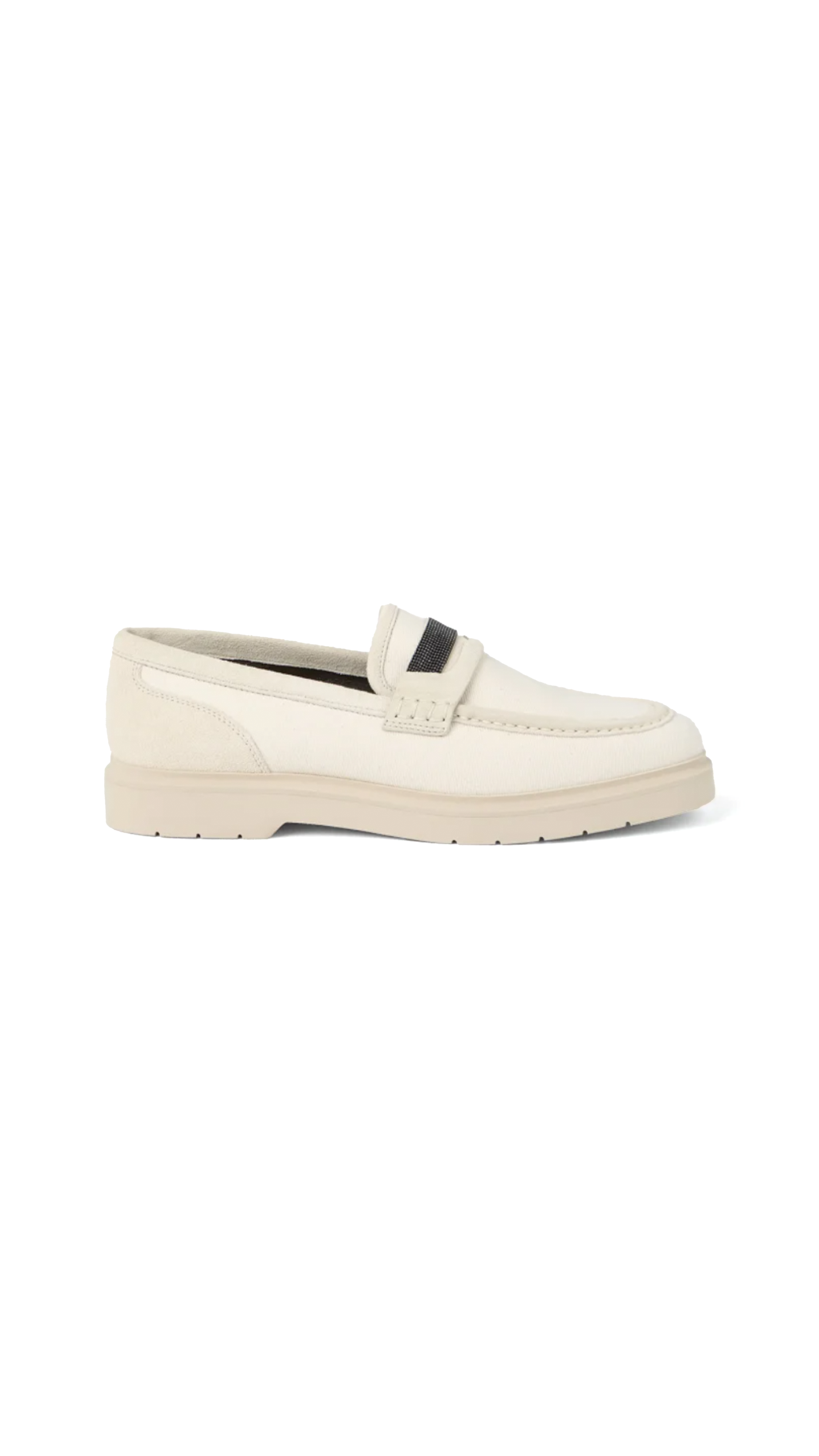 Water-Resistant Denim Penny Loafers with Precious Detail - Beige