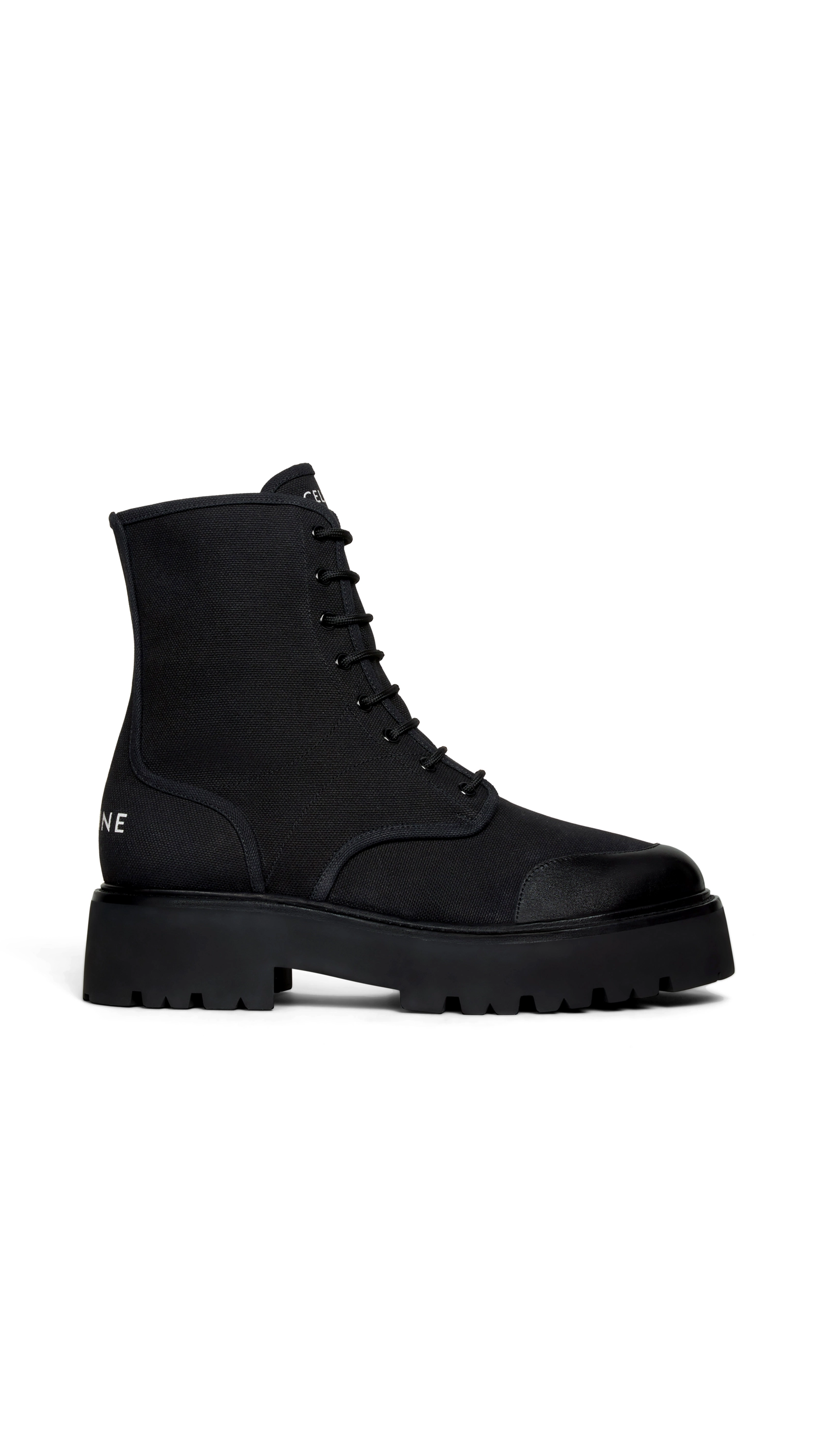 Bulky Lace-up Boots in Canvas & Shiny Bull - Black