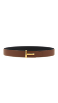 Soft Grain Leather Icon T Belt - Cocoa/Black/Gold