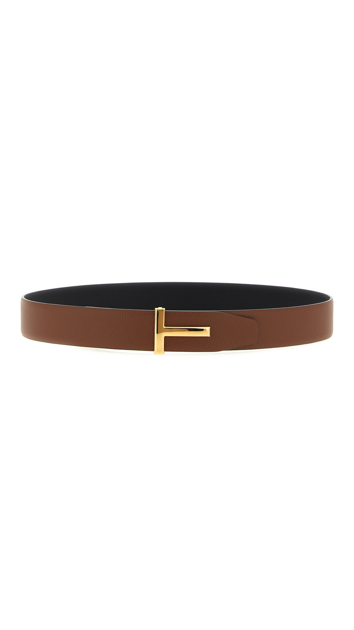 Soft Grain Leather Icon T Belt - Cocoa/Black/Gold
