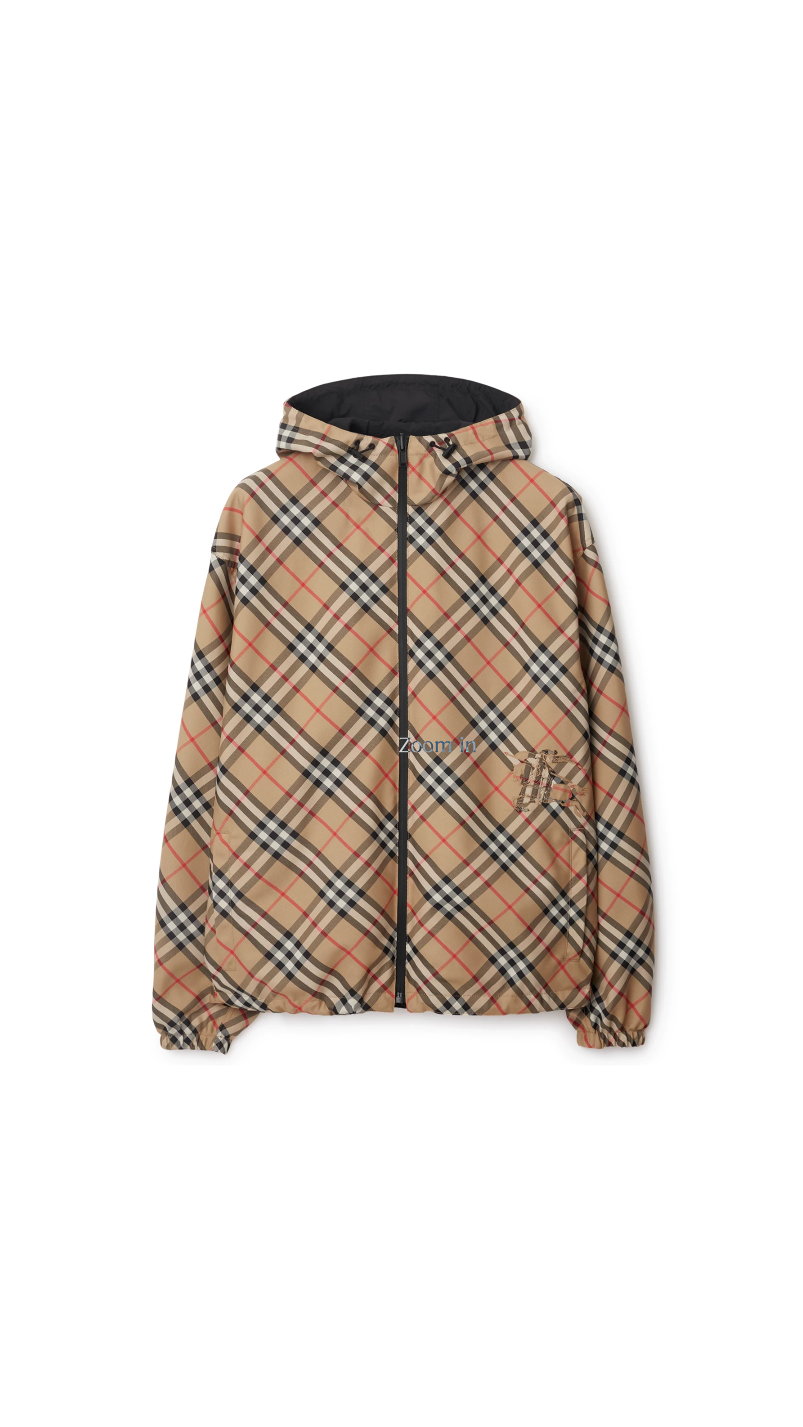 Reversible Check Hooded Jacket - Sand