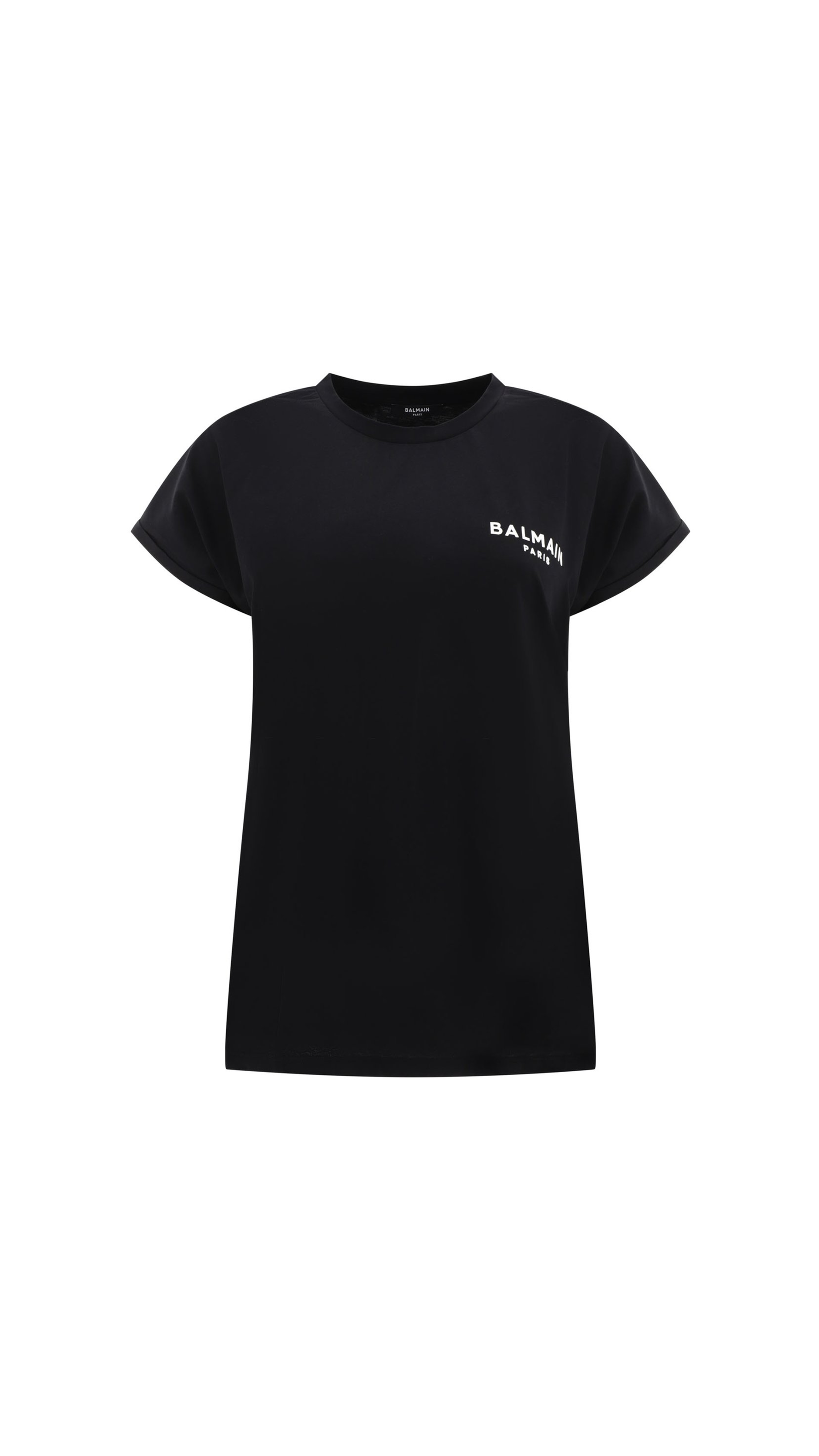 T-shirt With Flocked Balmain Logo - Black