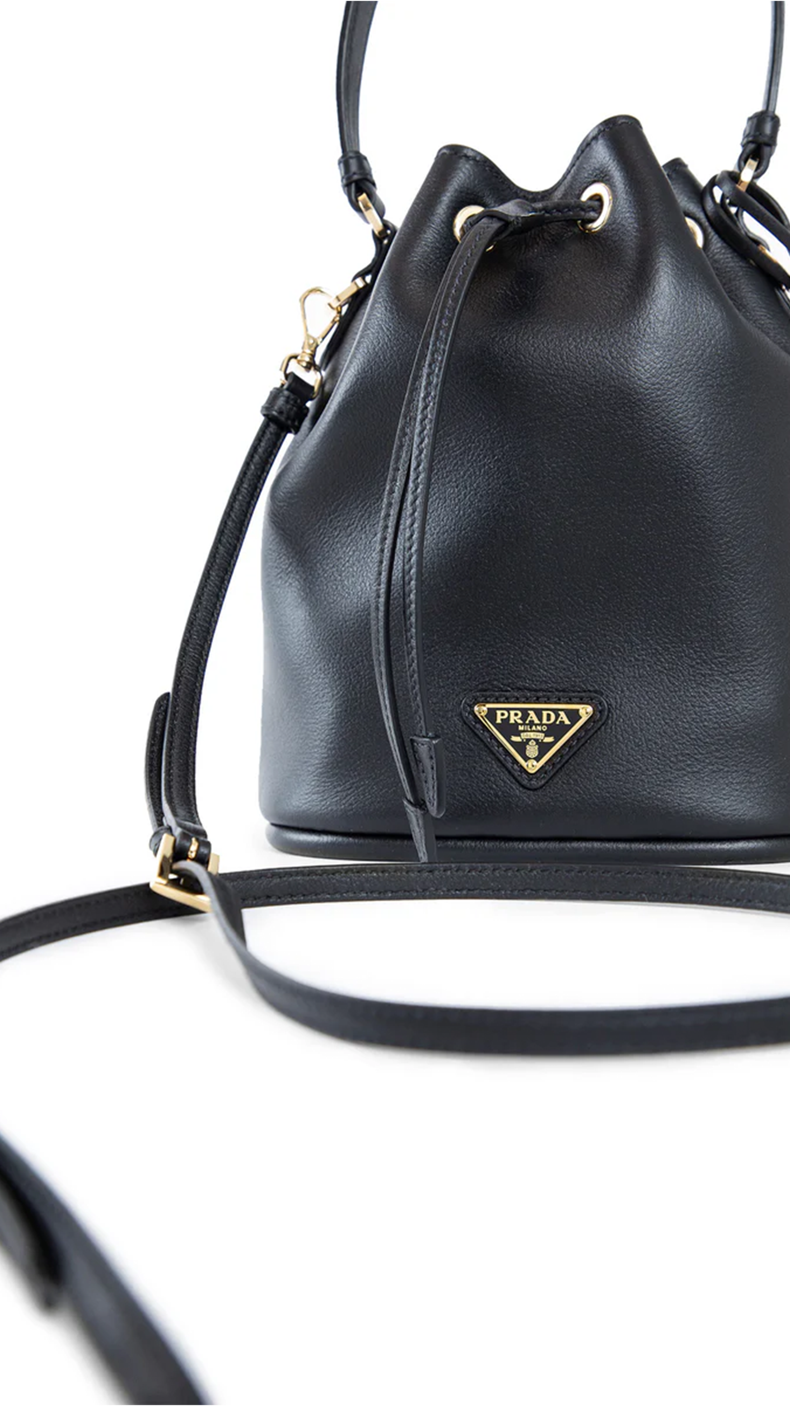 Leather Mini Bucket Bag - Black