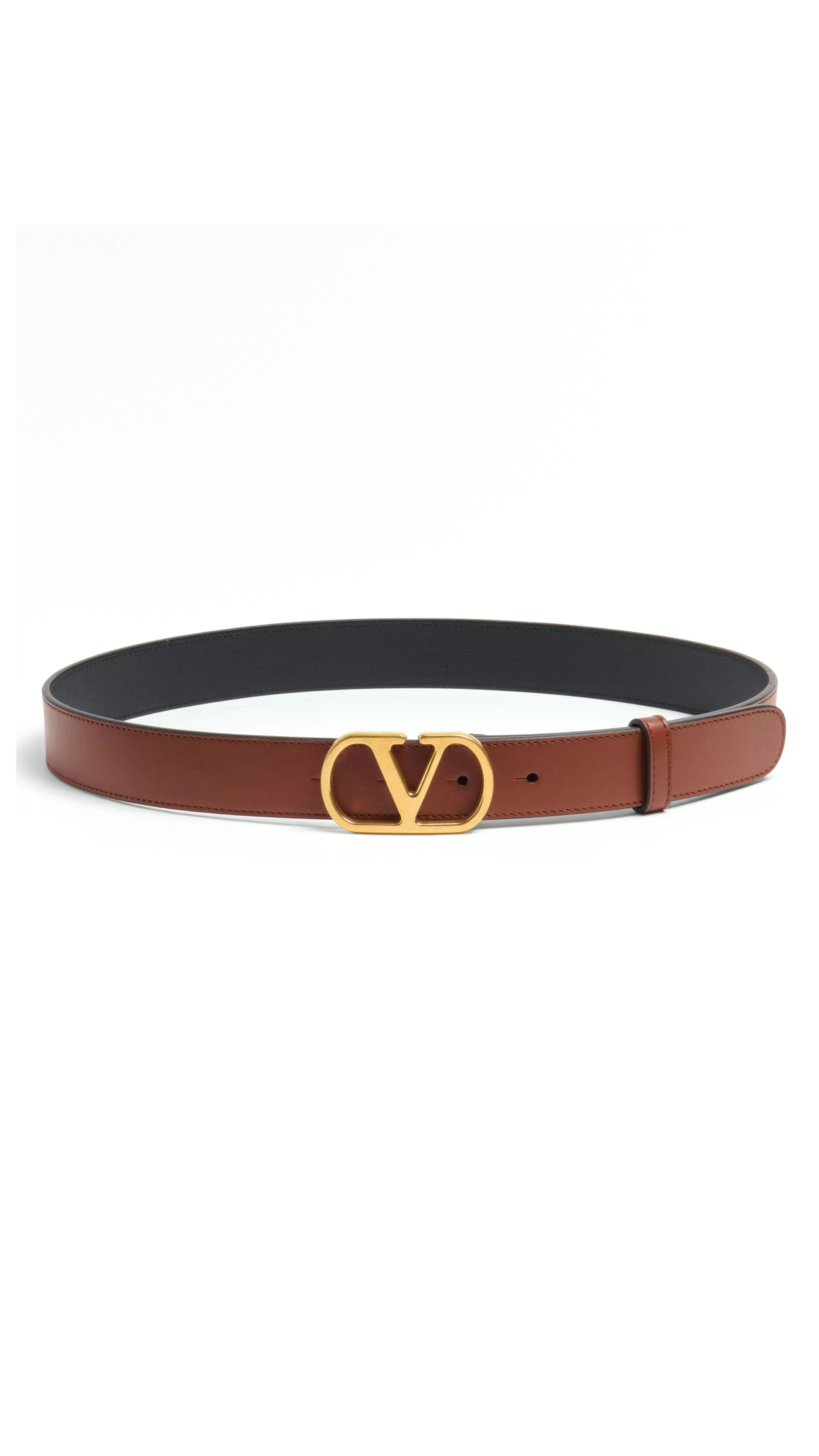 Vlogo Signature Belt in Shiny Calfskin 30MM - Deep Caramel