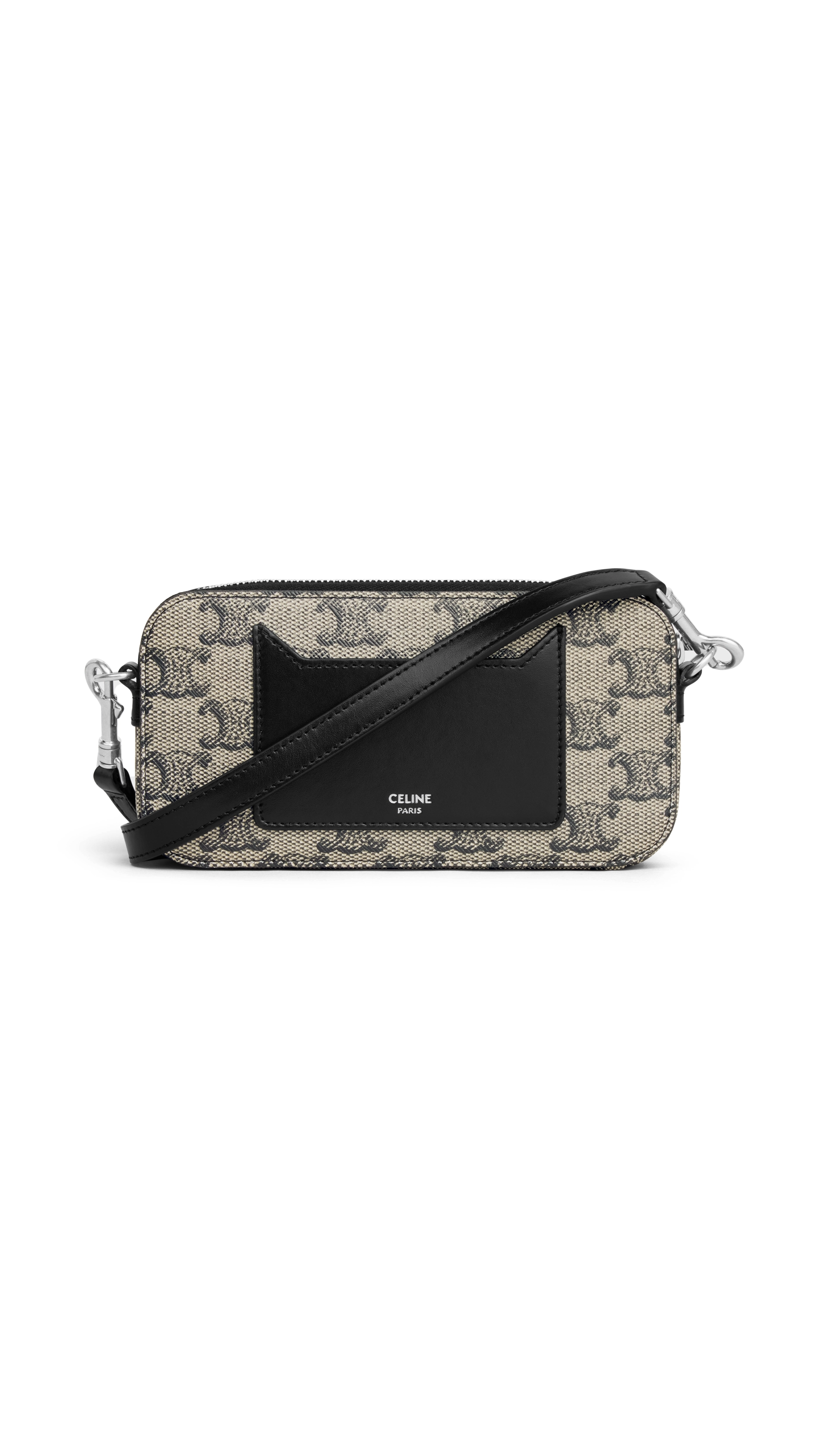 Horizontal Pouch in Triomphe Canvas with Celine Print - Beige/Black