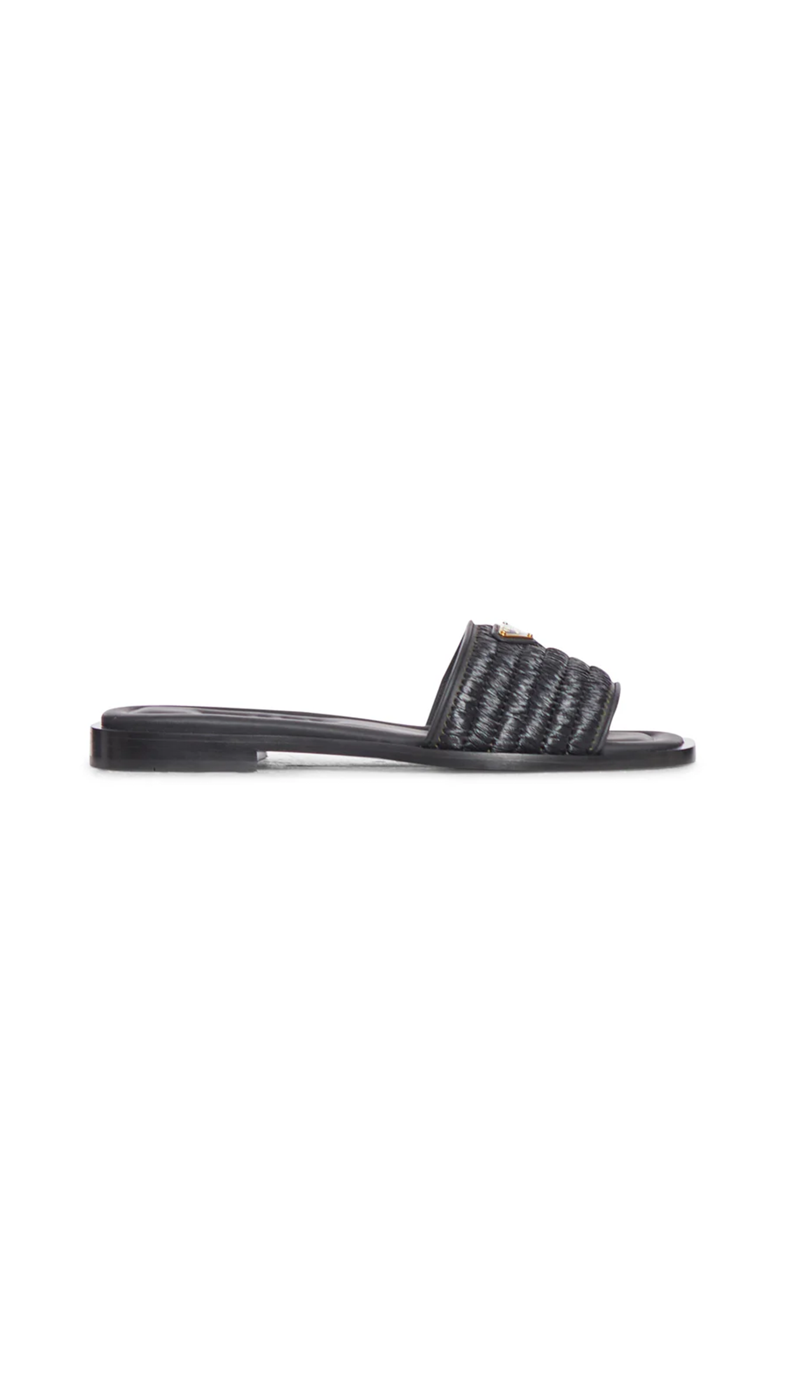 Raffia and Leather Slide Sandals - Black