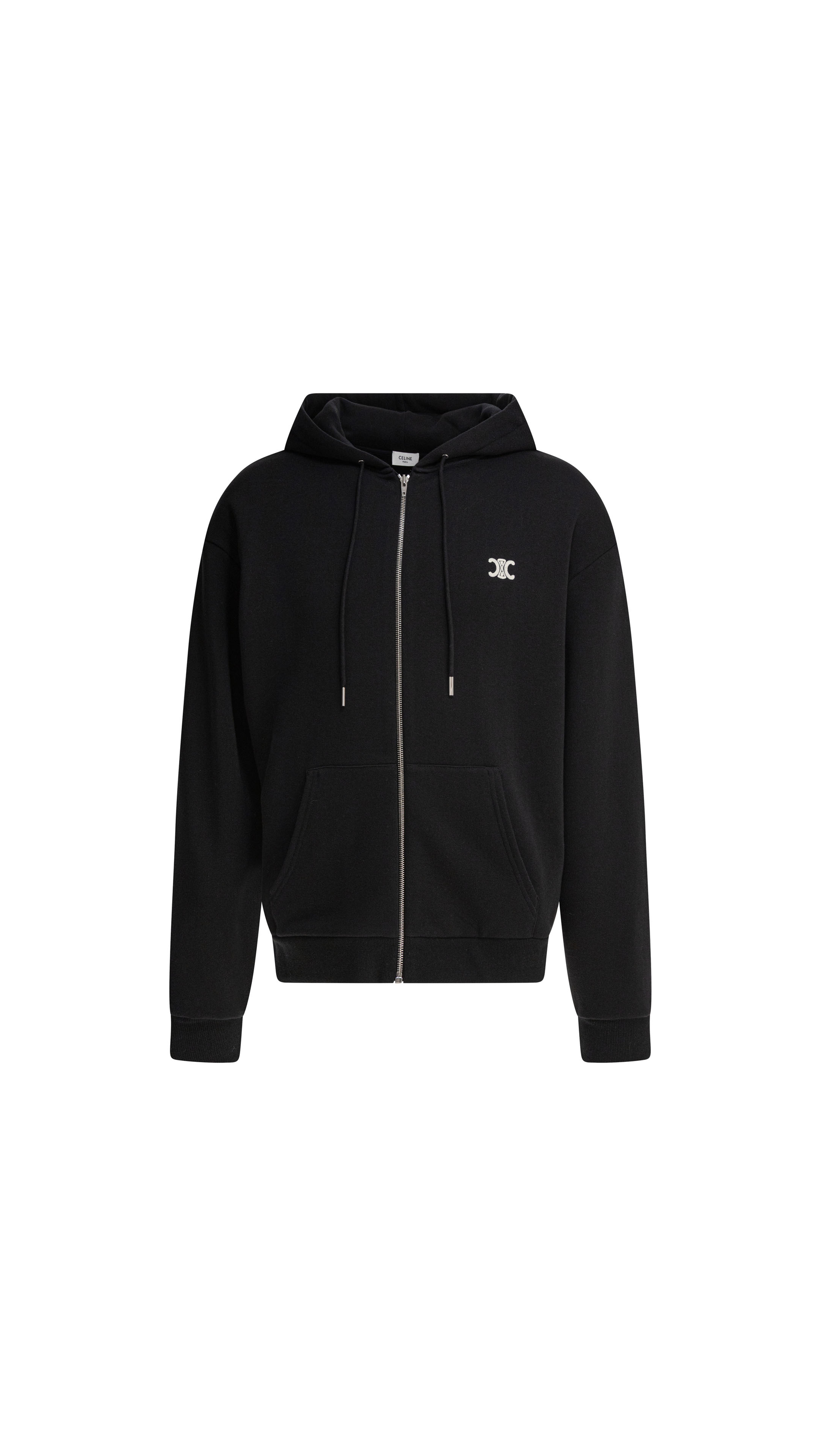 Triomphe Zipped Hoodie in Cashmere Cotton - Black