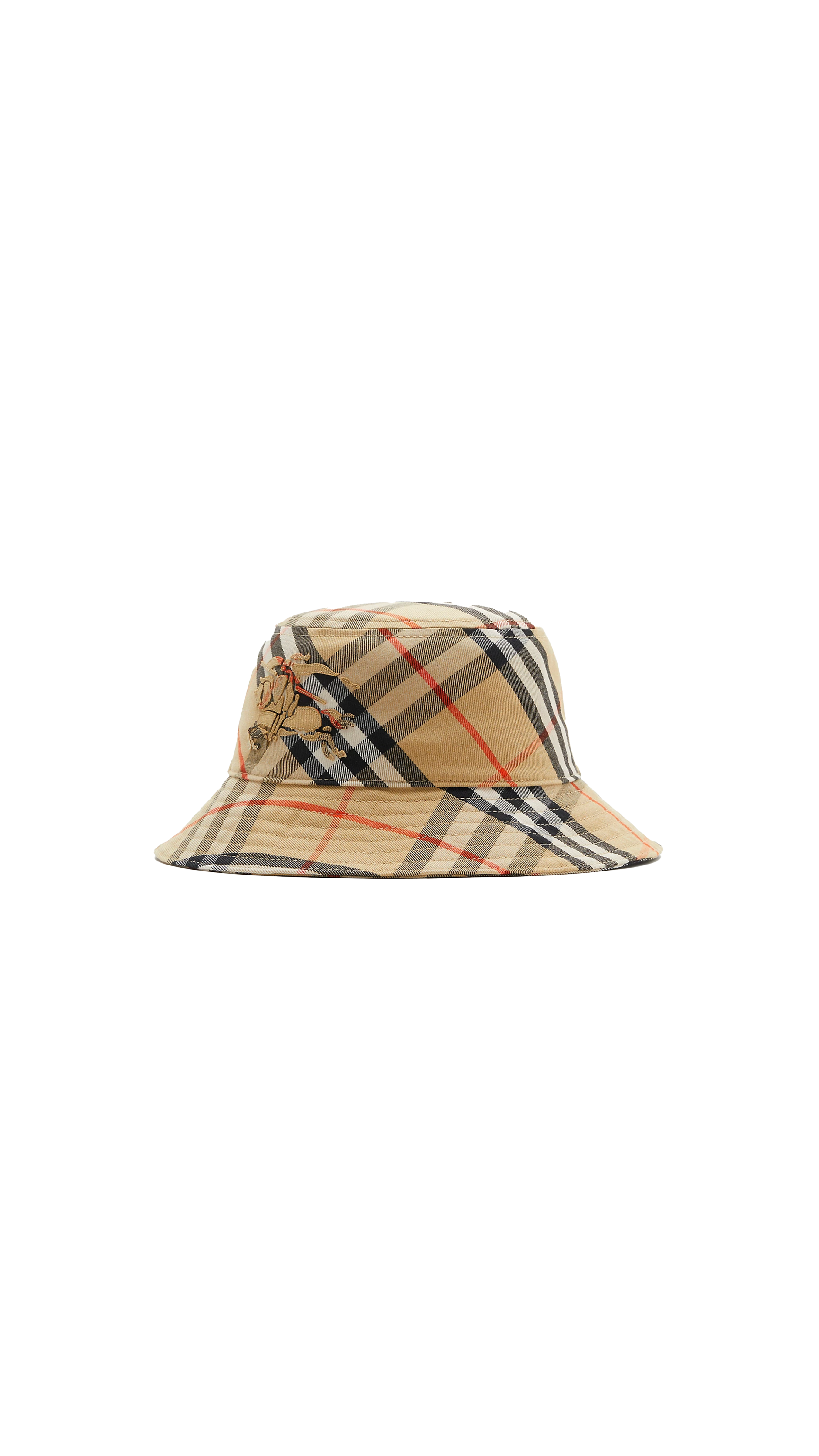 Check Cotton Blend Bucket Hat - Sand