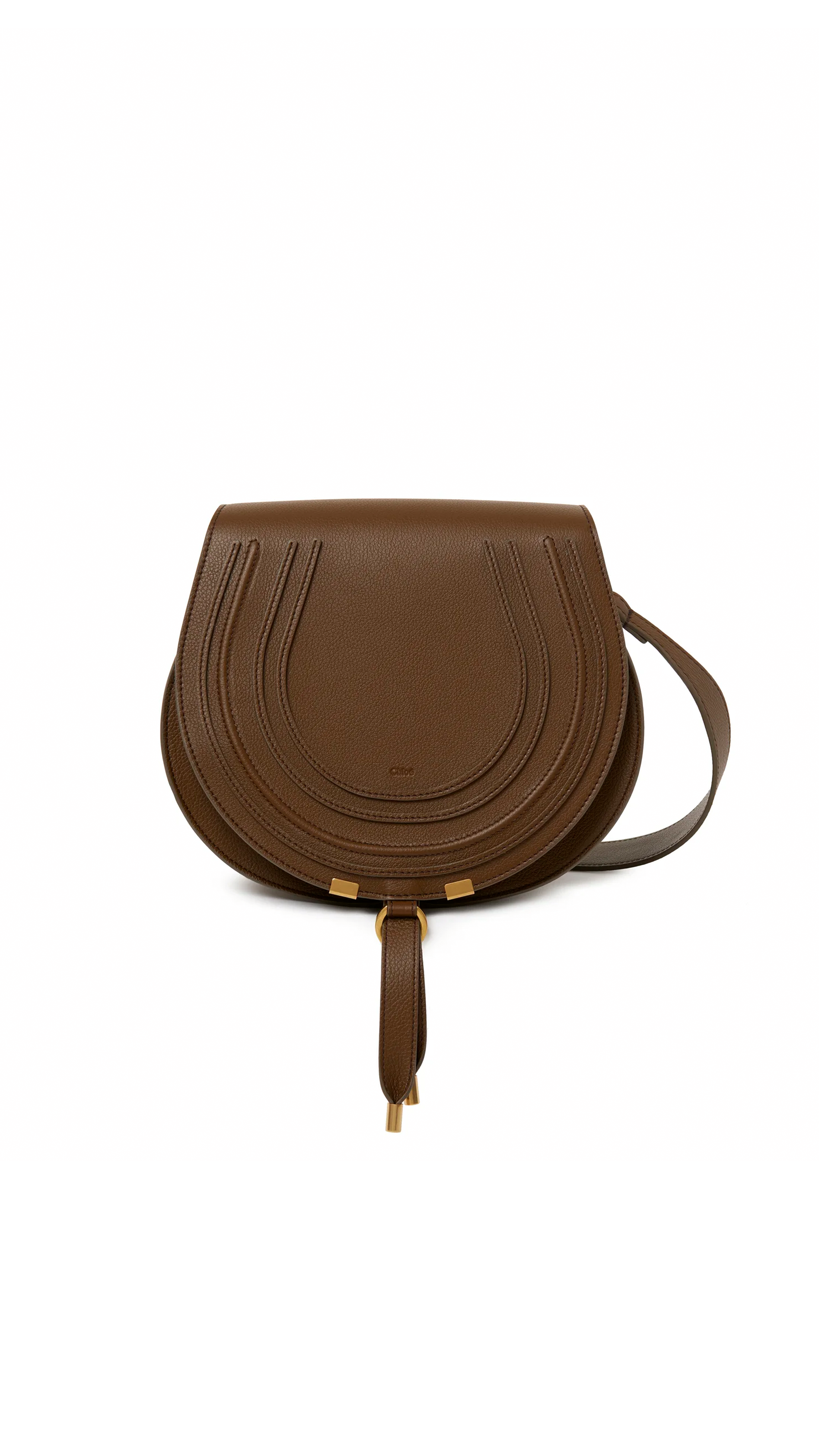 Marcie Saddle Bag in Grained Leather - Dark Khaki