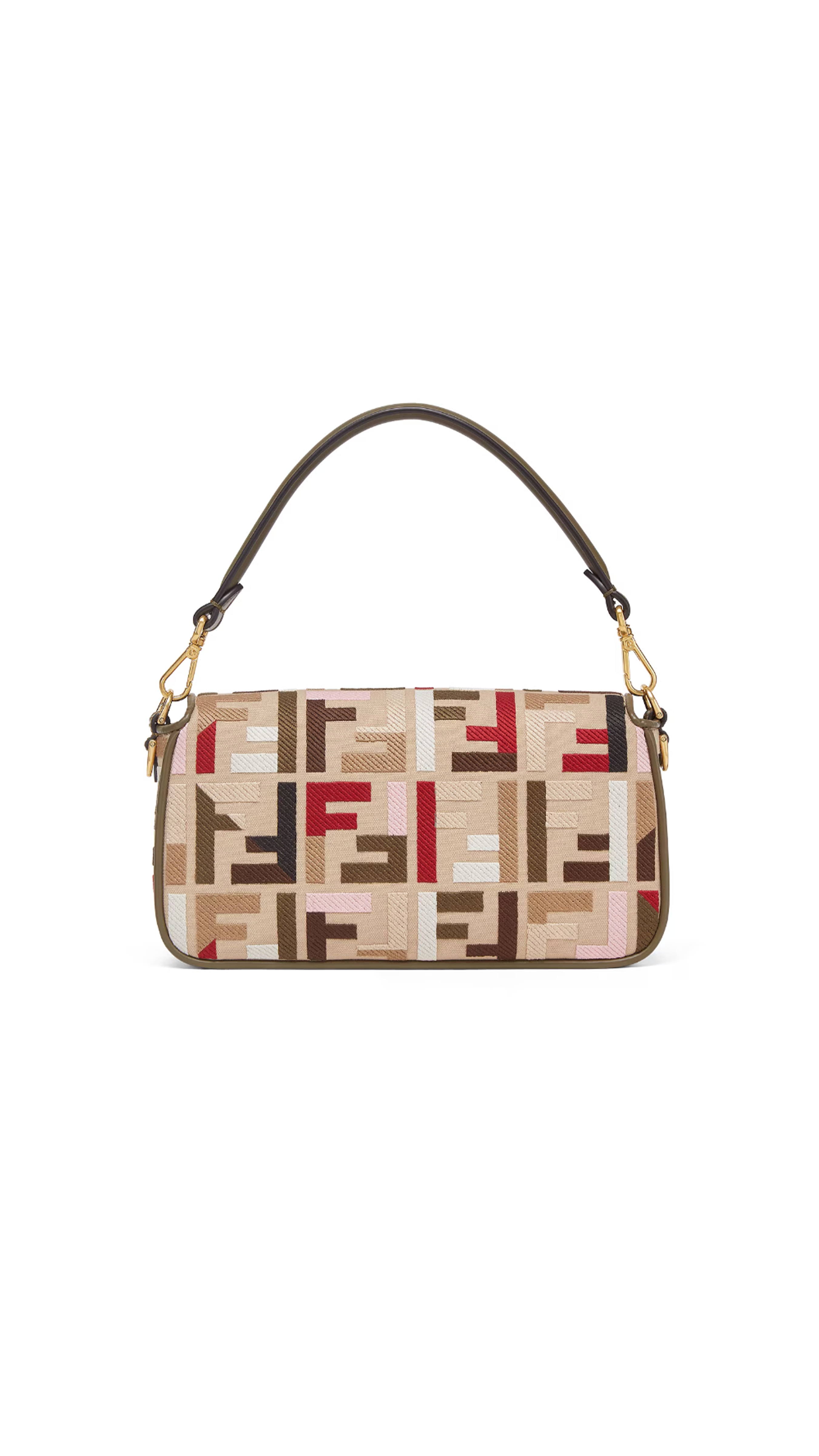 FF Embroidery Canvas Baguette Bag - Beige/Multi