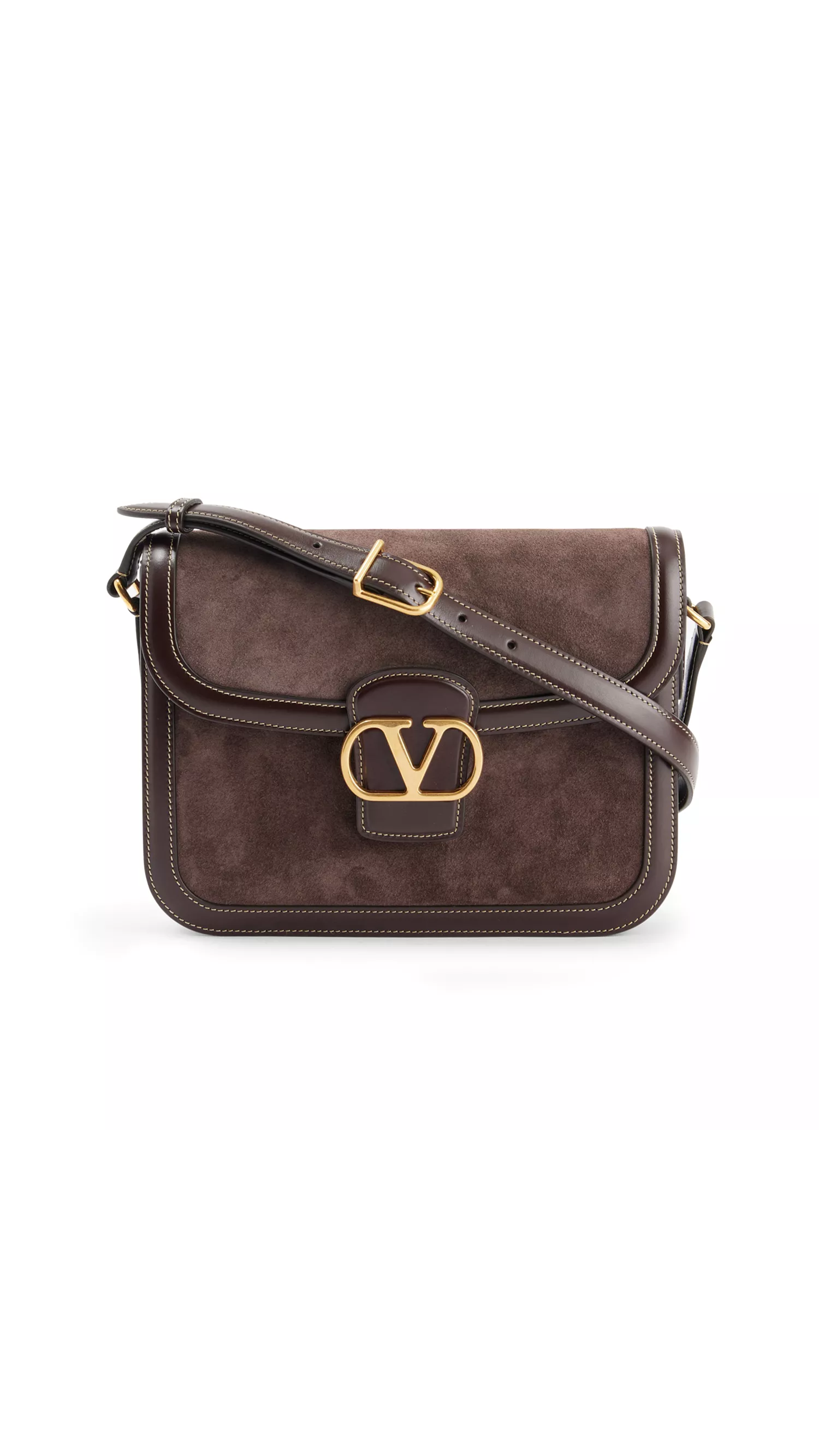 9to5 Suede and Smooth Calfskin Shoulder Bag - Brown