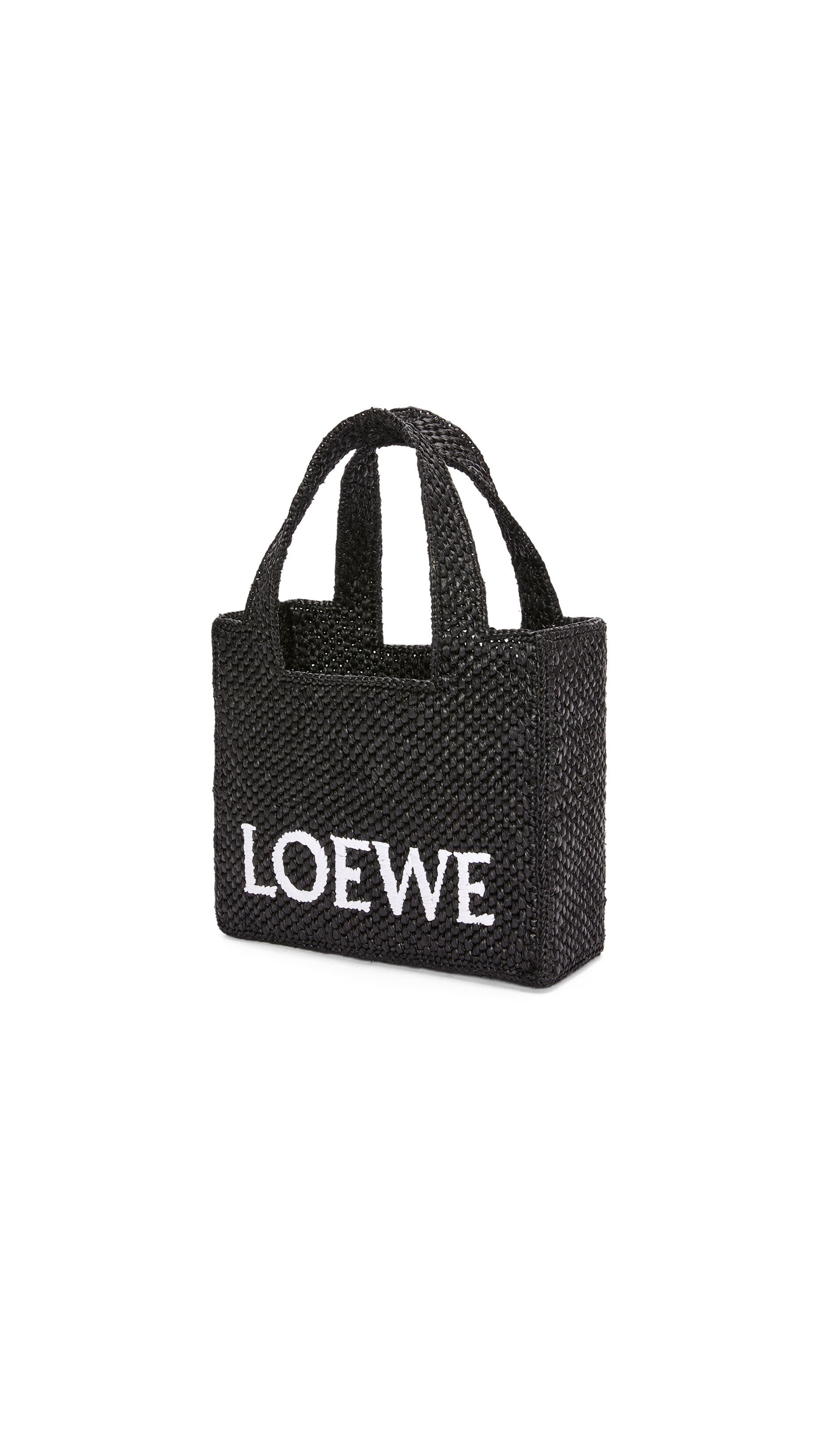 Mini LOEWE Font Tote in Raffia - Black