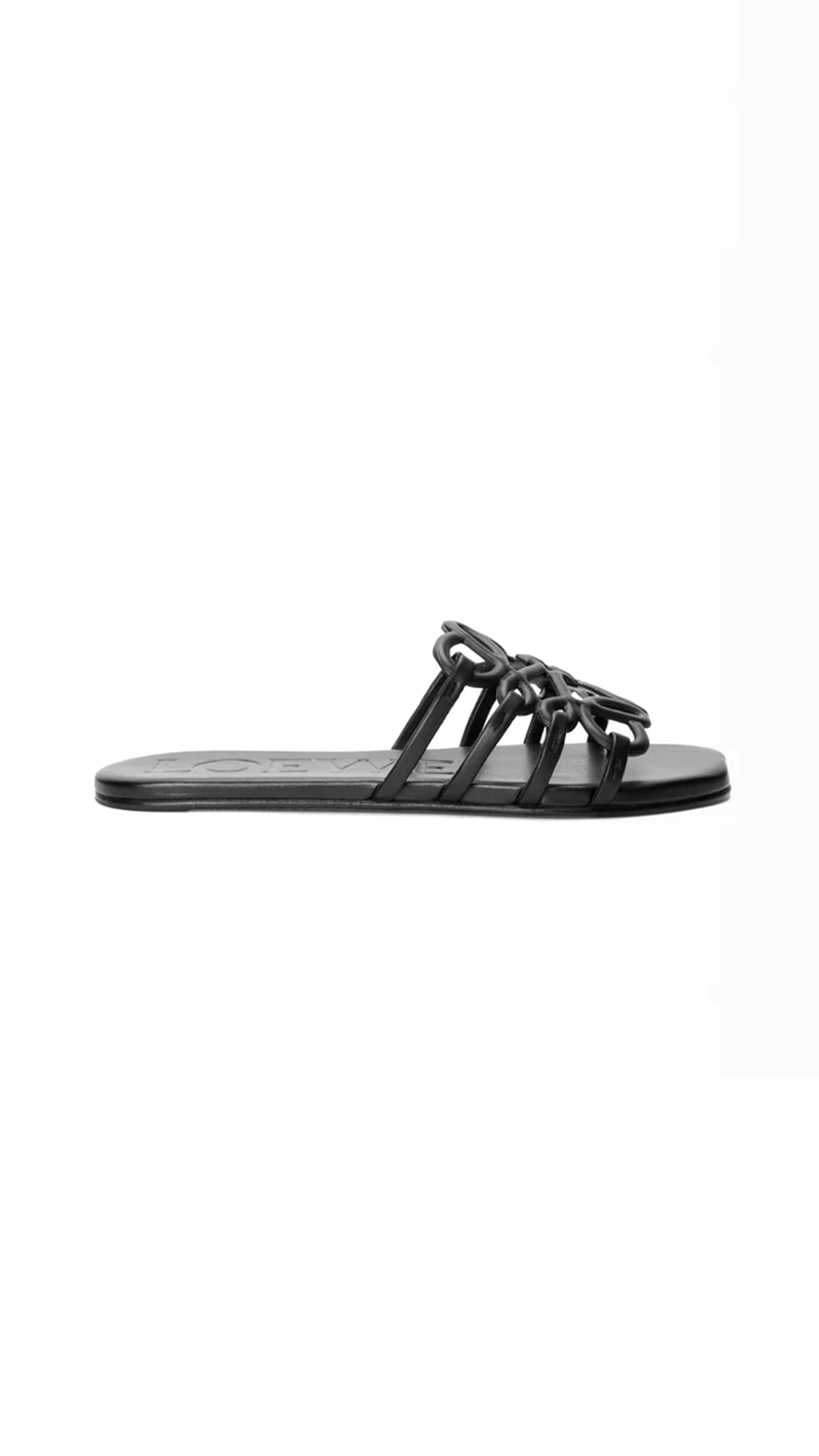 Petal Anagram Slide in Soft Calfskin - Black