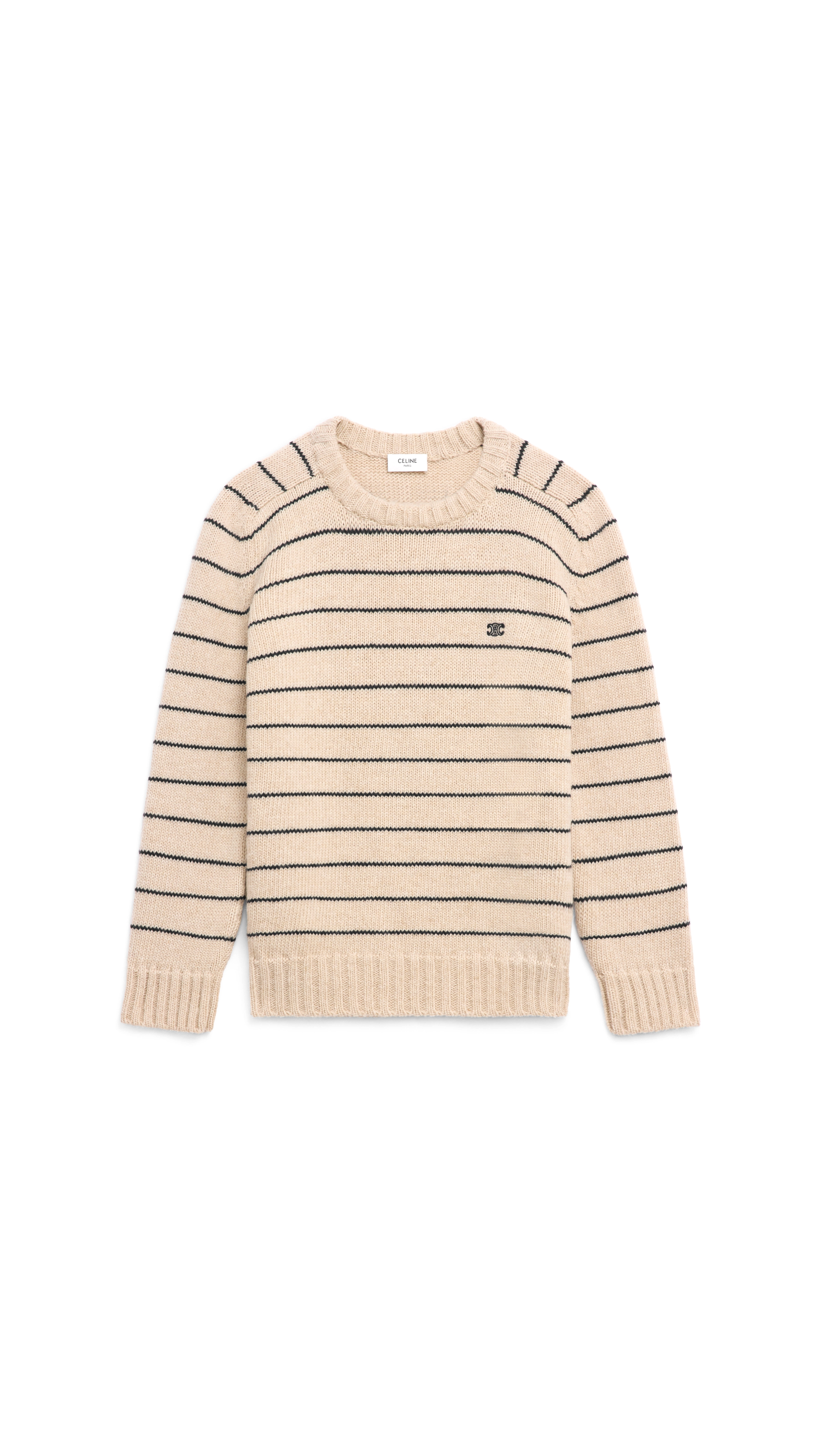 Triomphe Crew Neck Sweater in Striped Wool - Vanilla Black