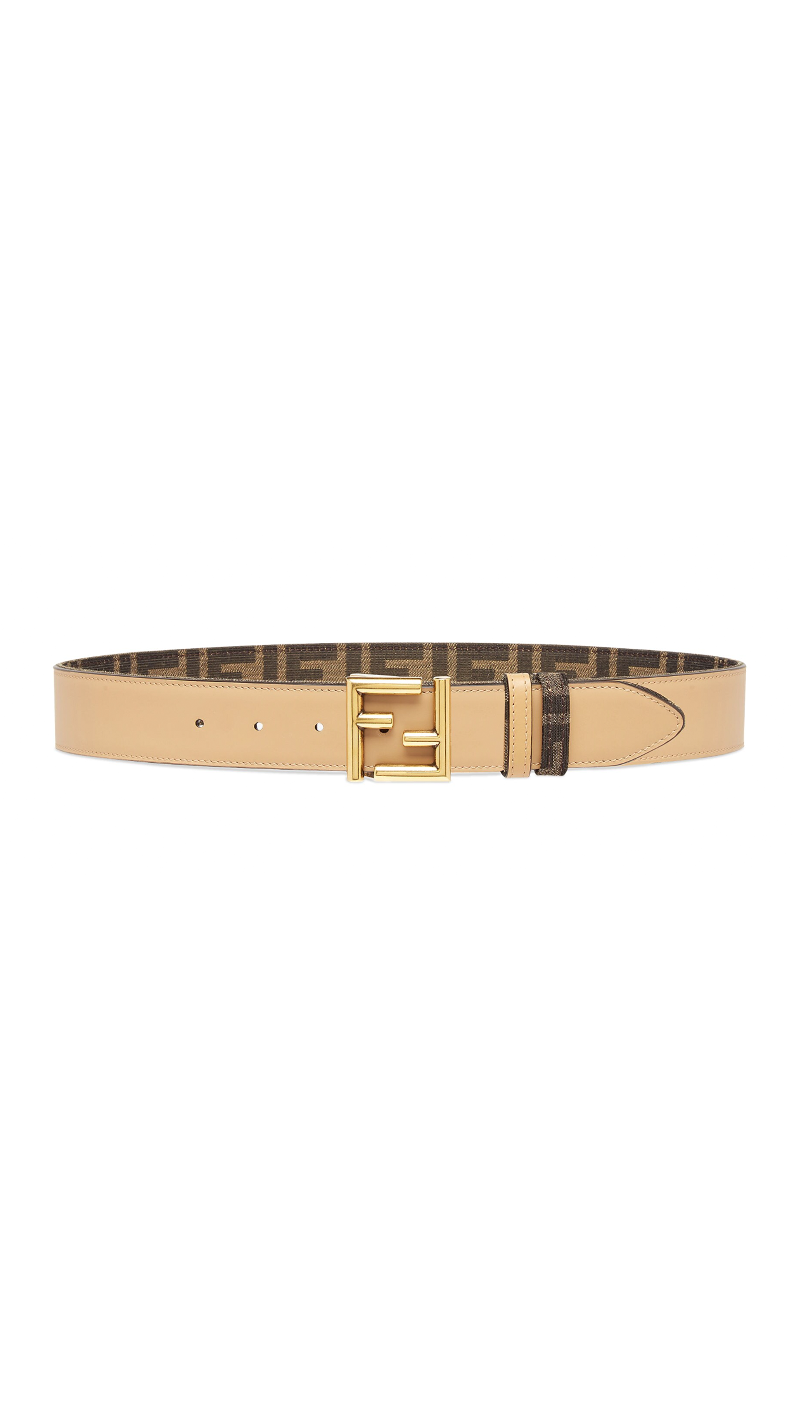 FF Fabric and Leather Reversible Belt - Beige/Brown