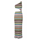 One-shoulder cover-up in lamé viscose with pixel-effect zigzag pattern