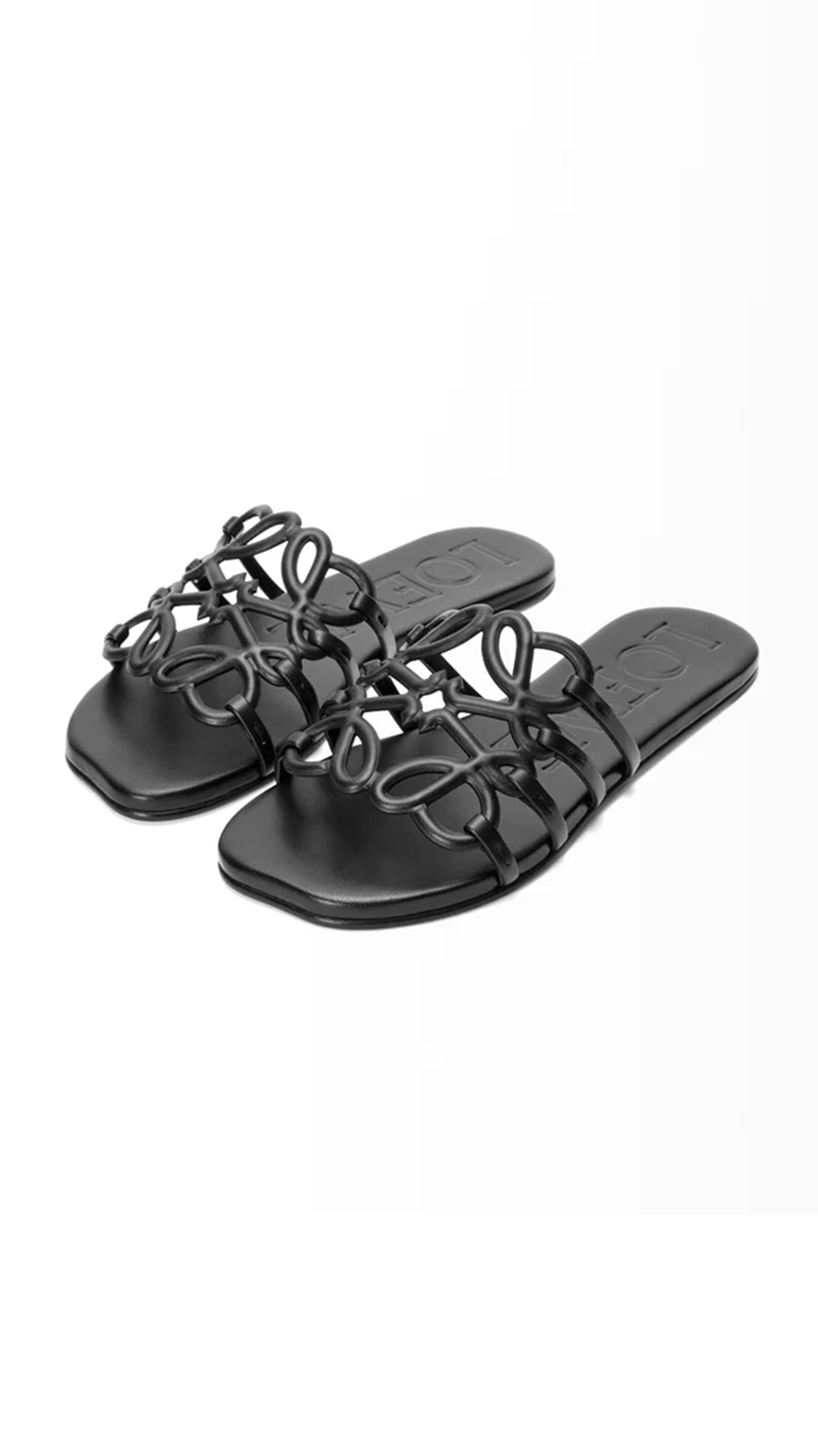 Petal Anagram Slide in Soft Calfskin - Black