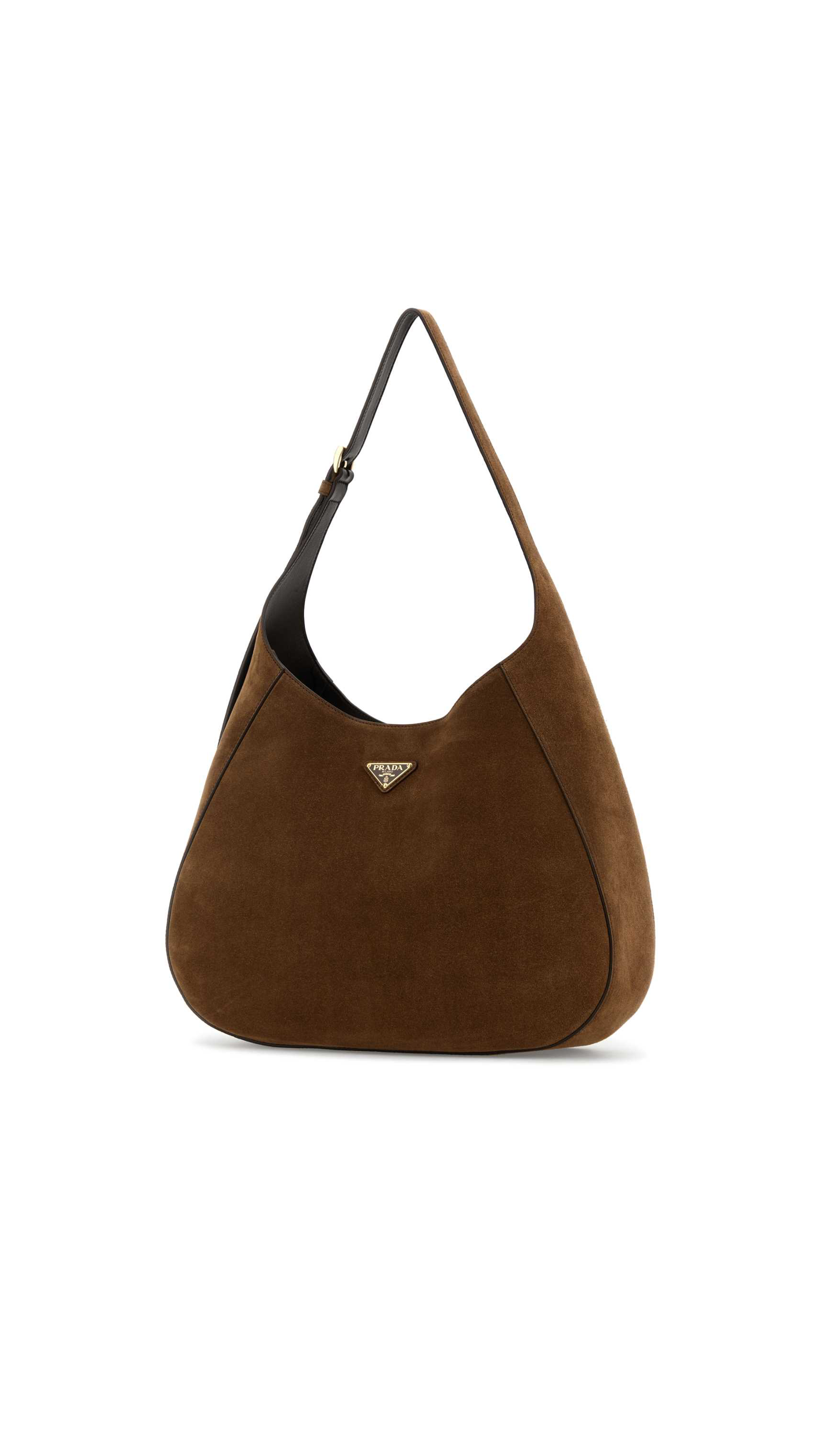 Large Suede Shoulder Bag with Topstitching - Cocoa Brown