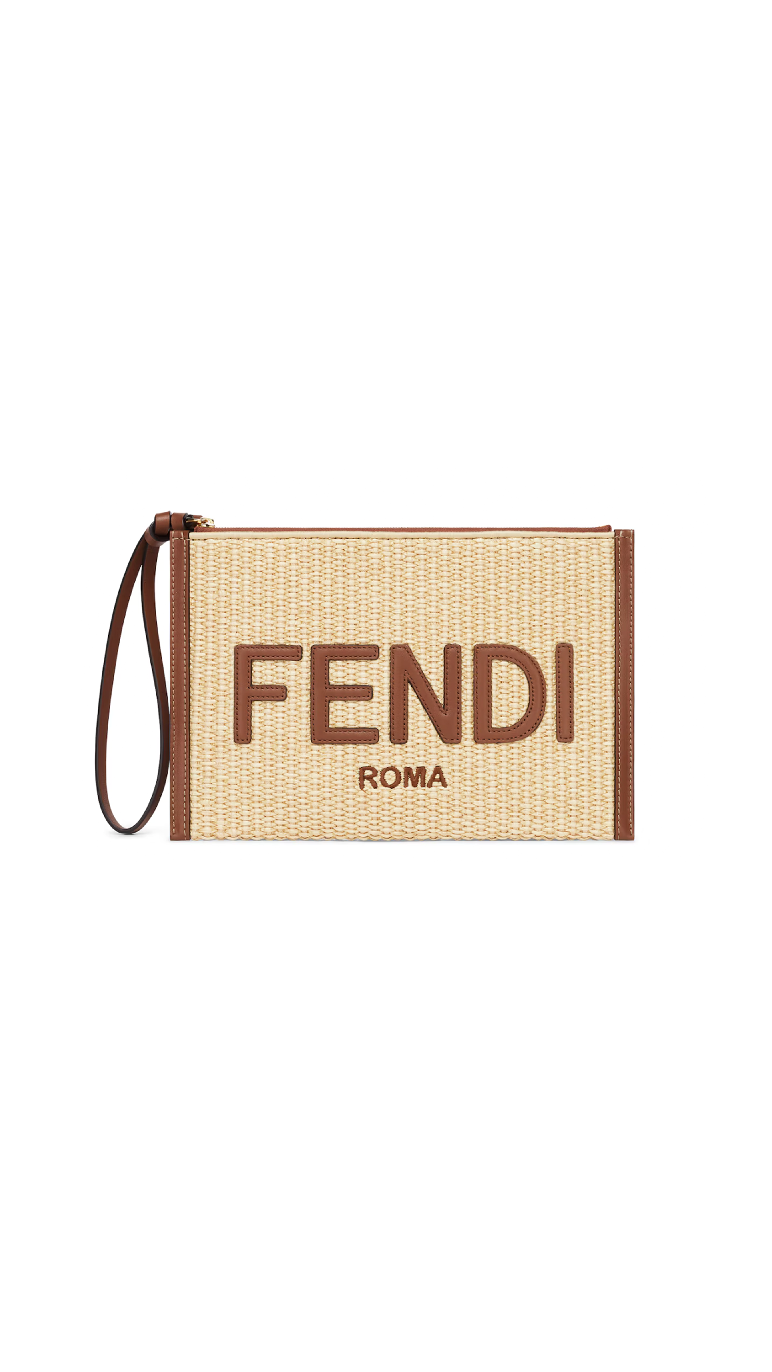 Raffia Flat Pouch - Brown/Natural