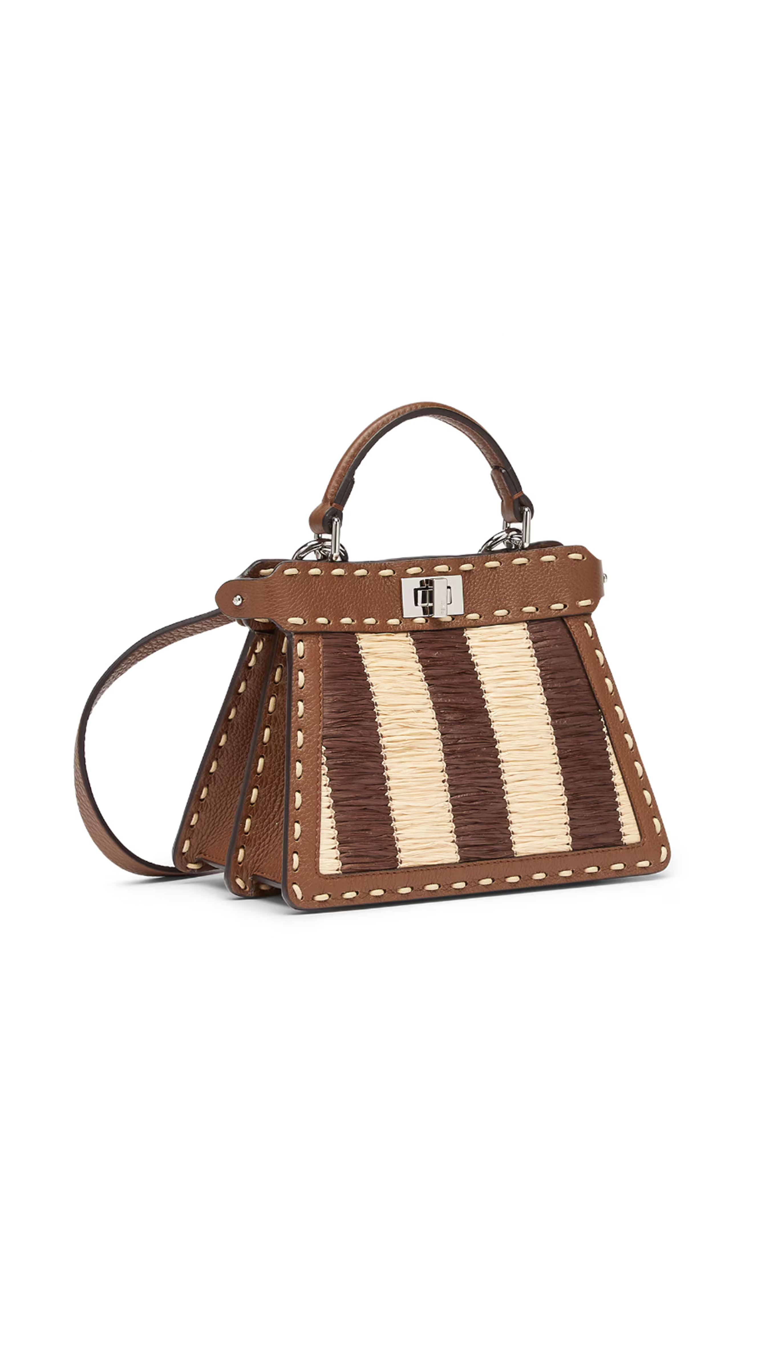 Peekaboo ISeeU Petite Pequin Raffia Bag - Brown Selleria