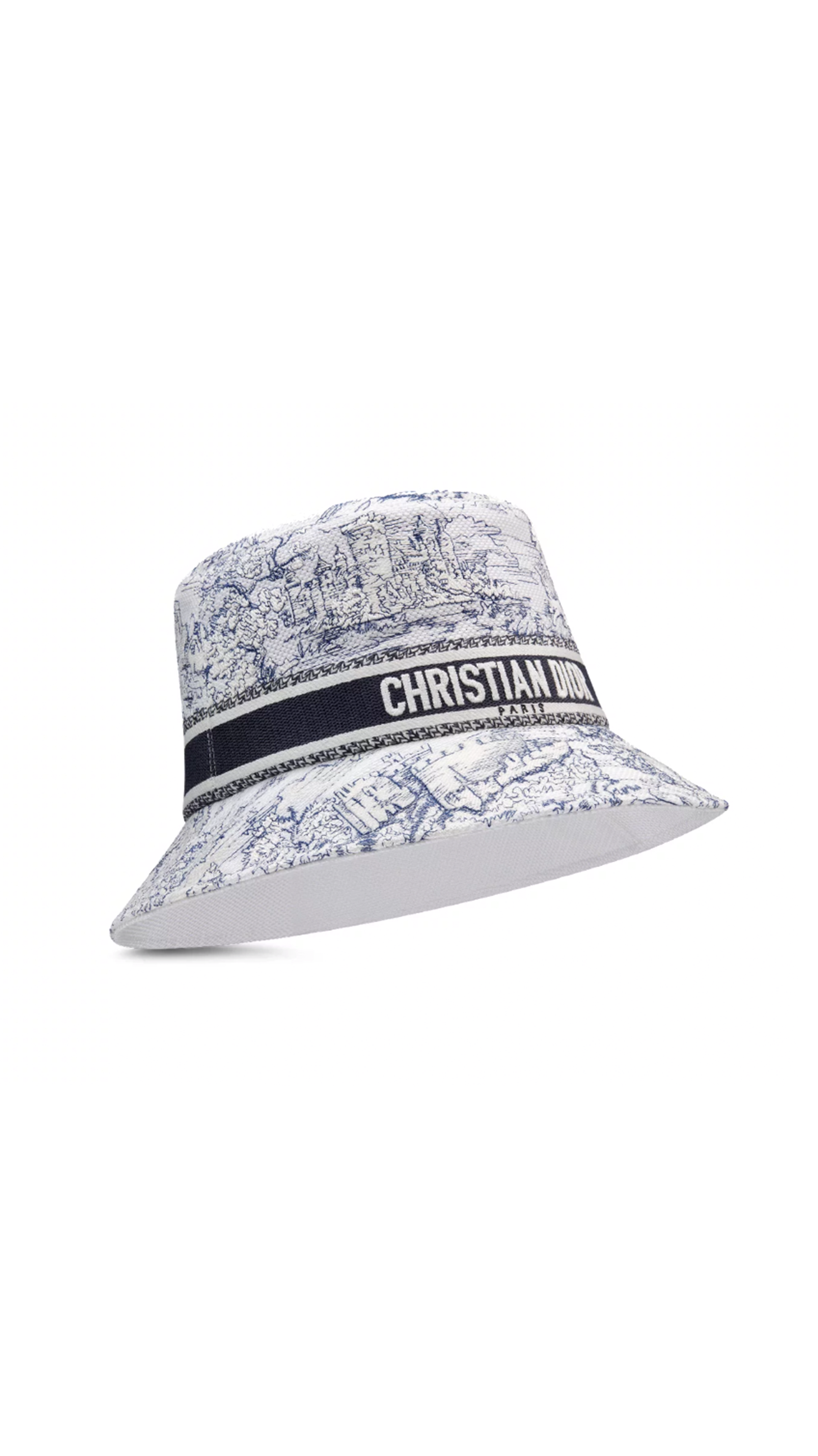 D-Bobby Toile de Jouy Scotland Small-Brim Bucket Hat - White/Blue
