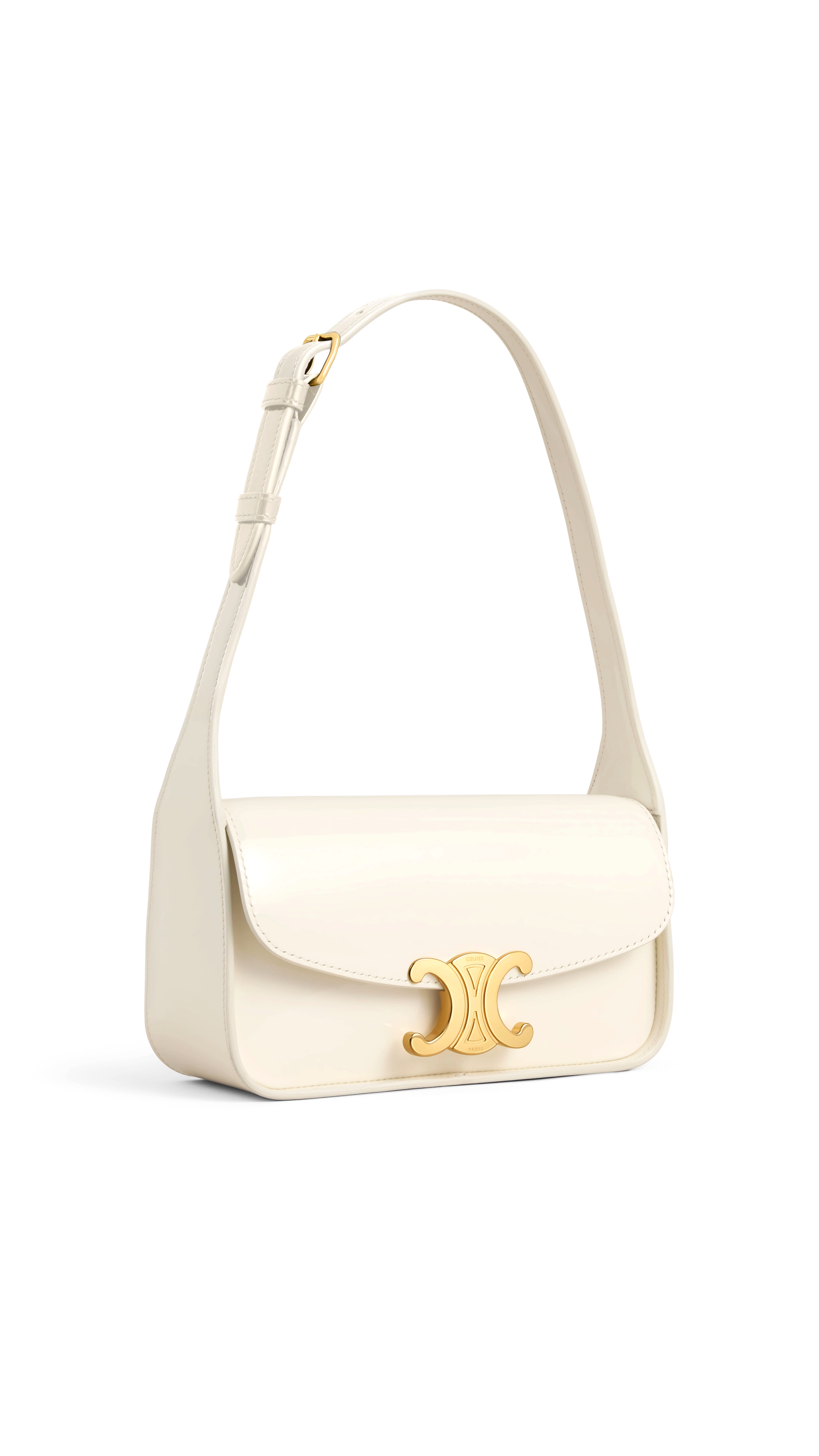 Shoulder Bag Terrence in Patent Calfskin - White Cotton