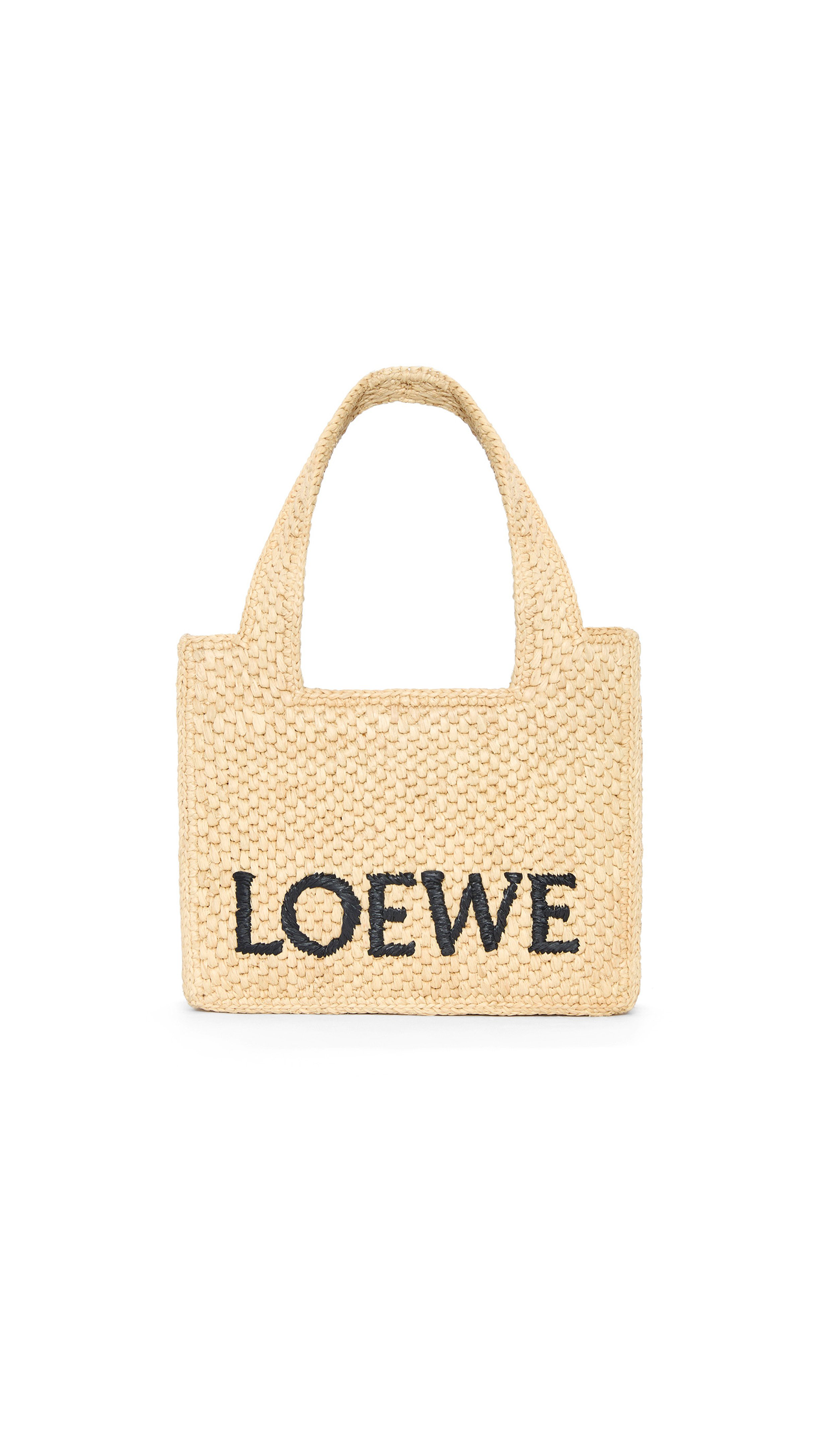 Mini Loewe Font Tote in Raffia - Natural