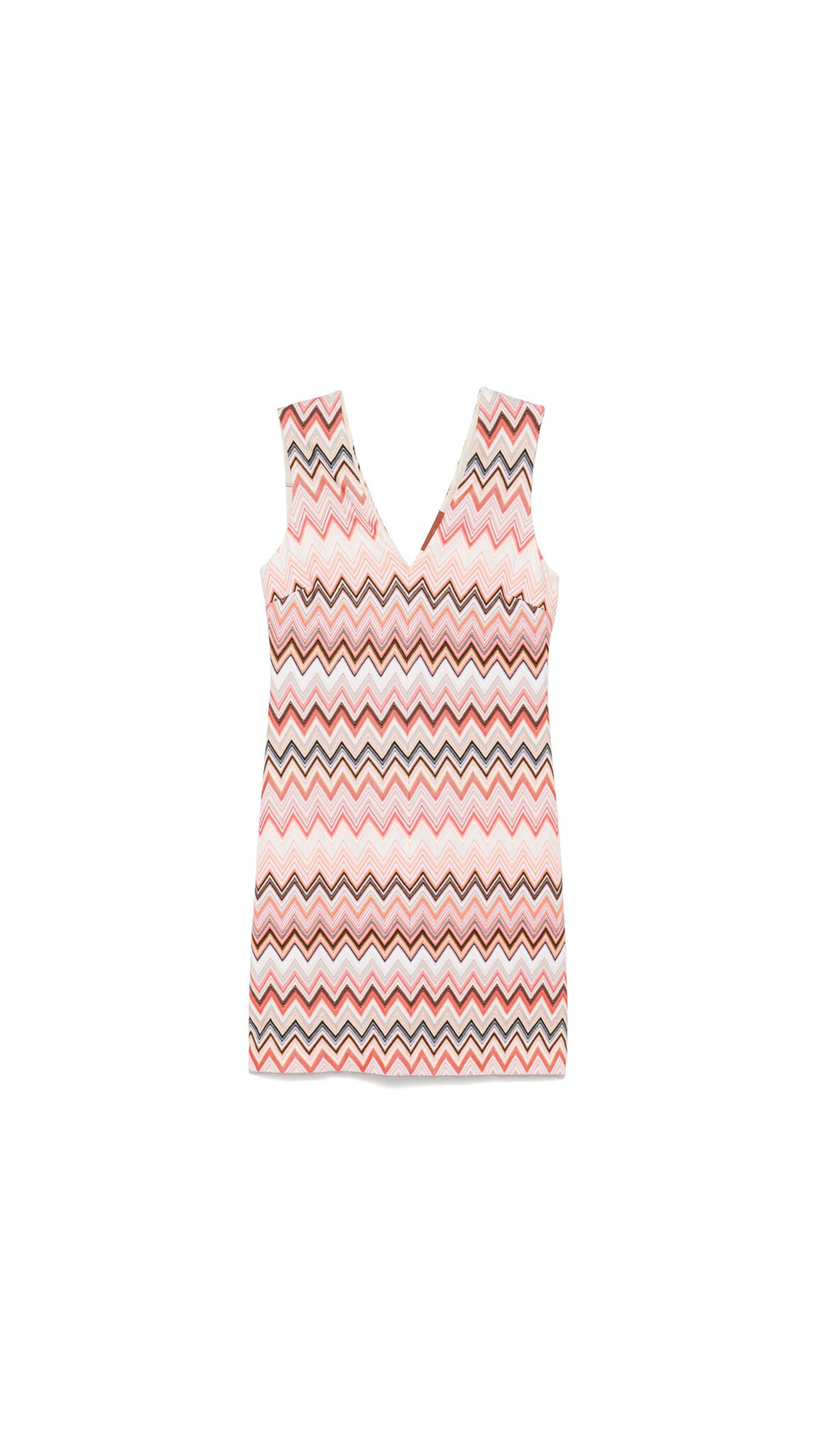 A-line Mini-dress with Lamé Serrated Zigzag Pattern - Multi