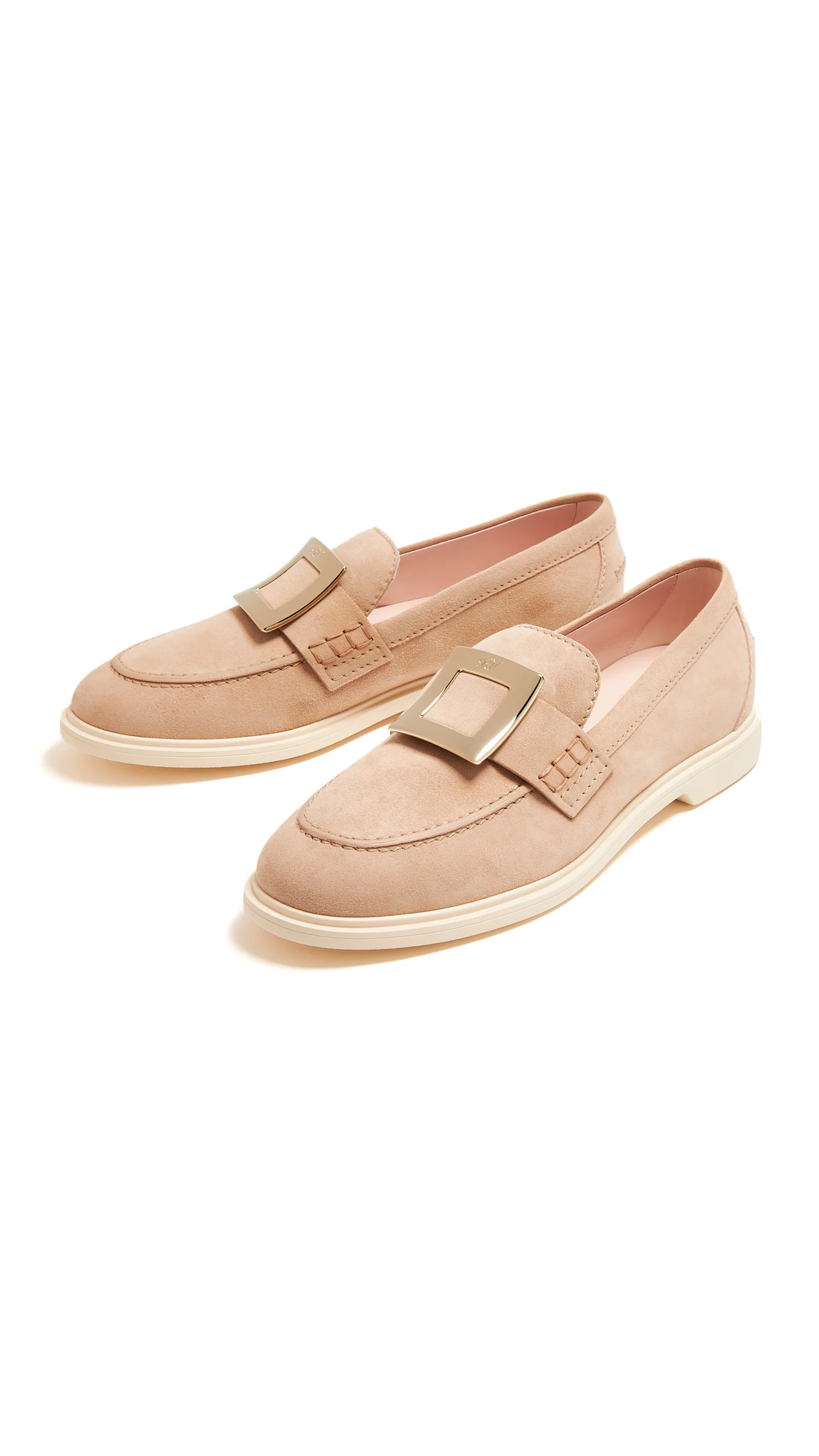 Viv' Rangers Metal Buckle Loafers in Suede - Beige