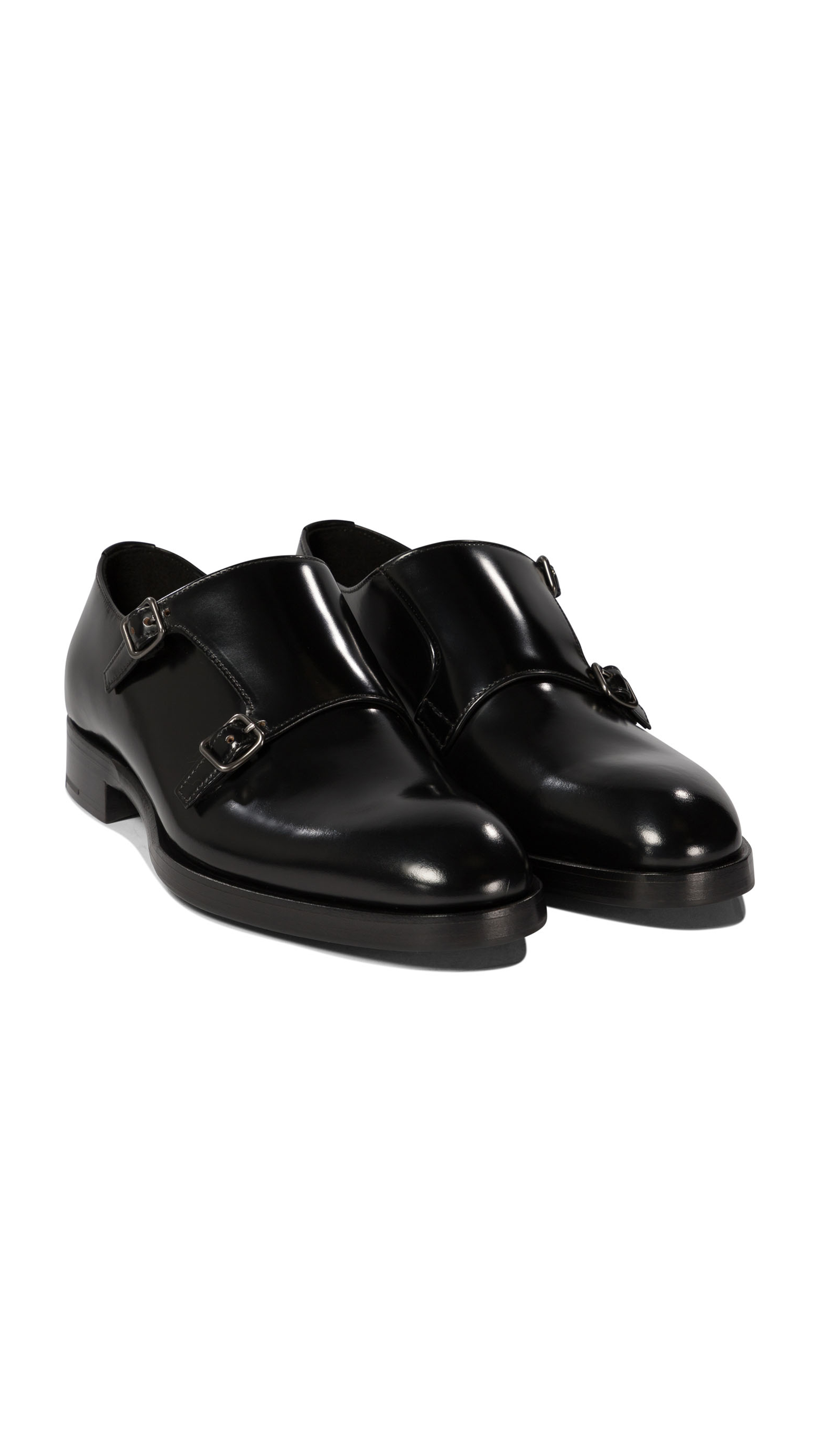 Double Strap Brushed Leather Derby - Black