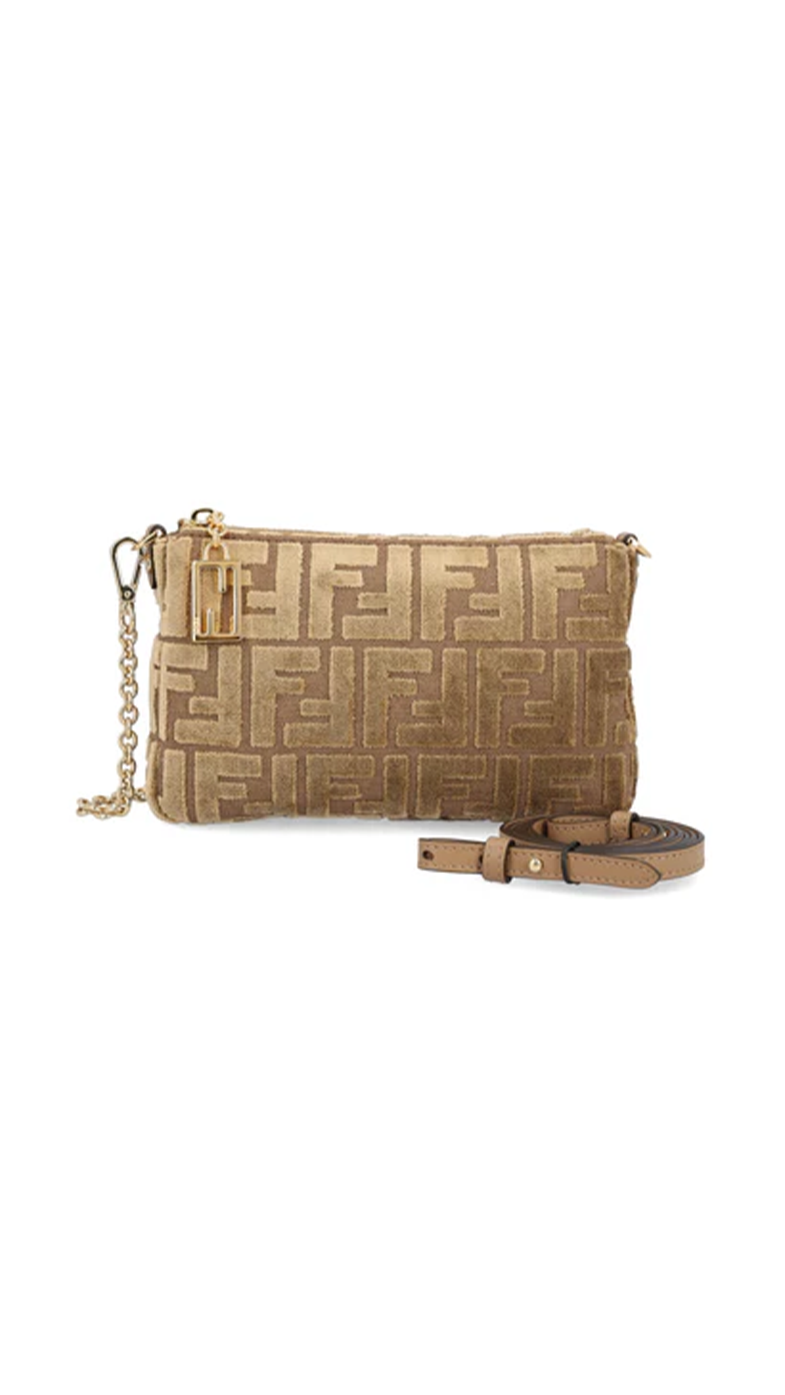 FF Velvet Baguette Pouch - Gold/Beige