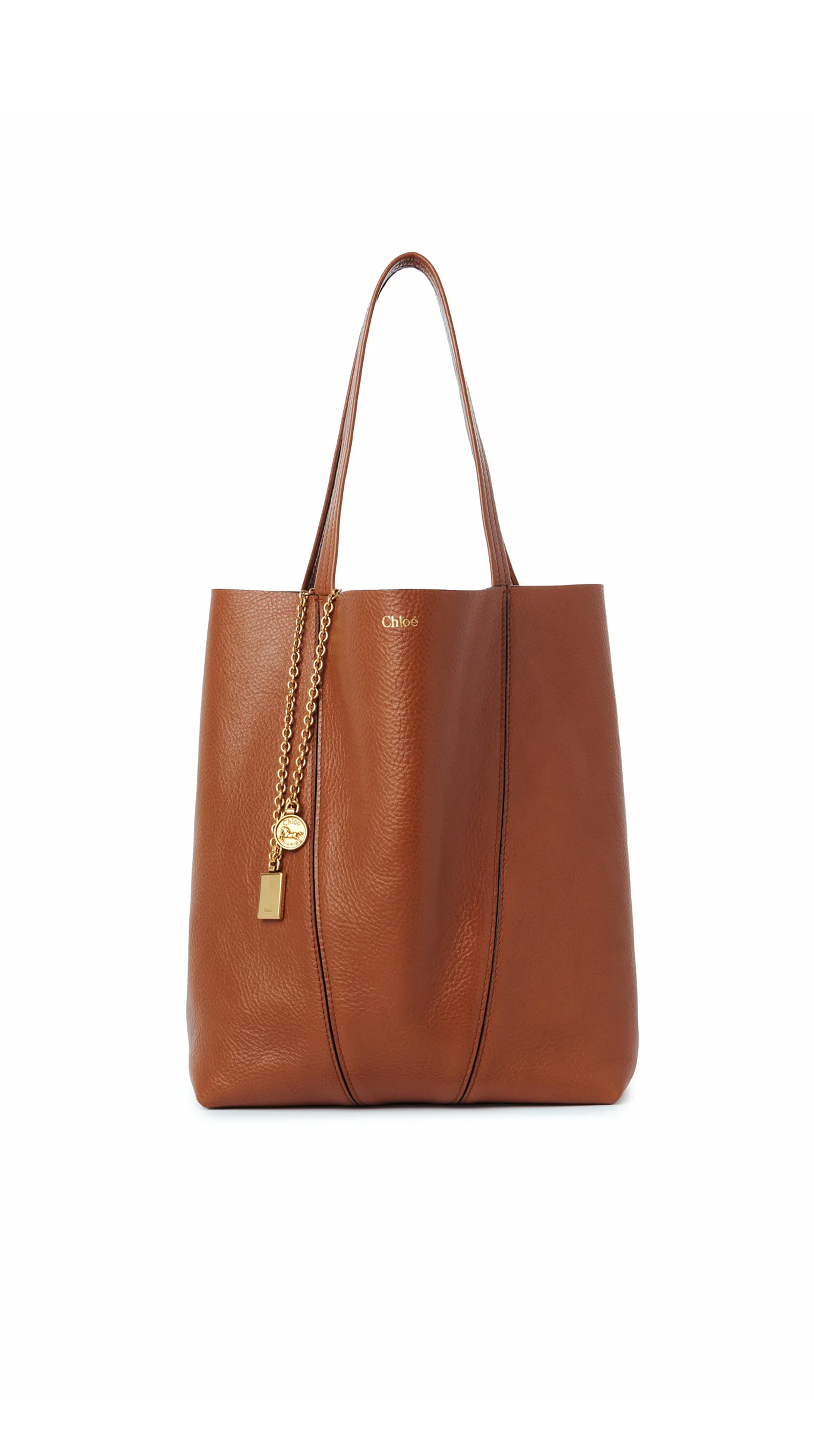 Chloé Spin Tote Bag in Grained Leather - Clay Brown