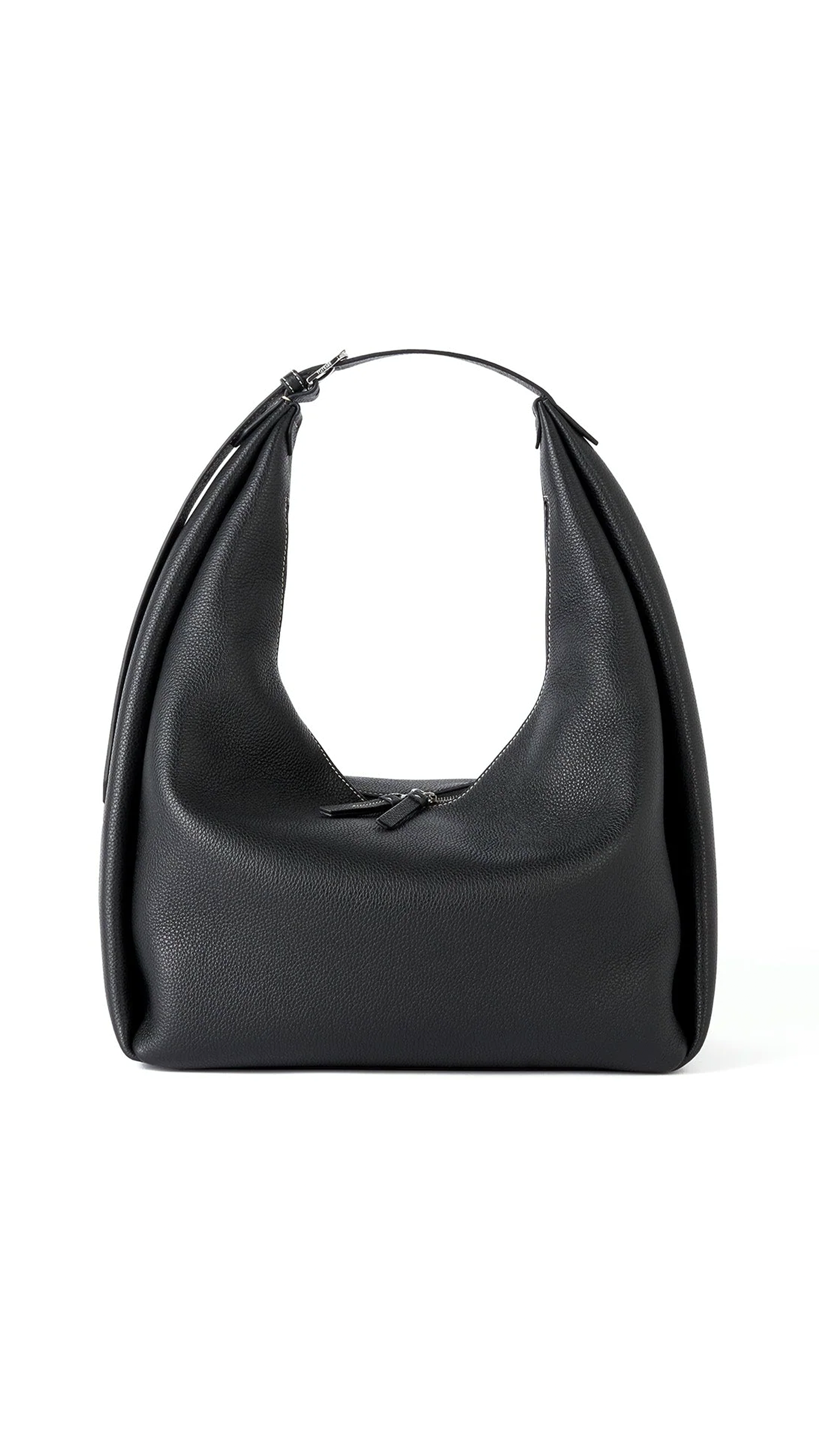 Grained-Leather Hobo Bag - Black