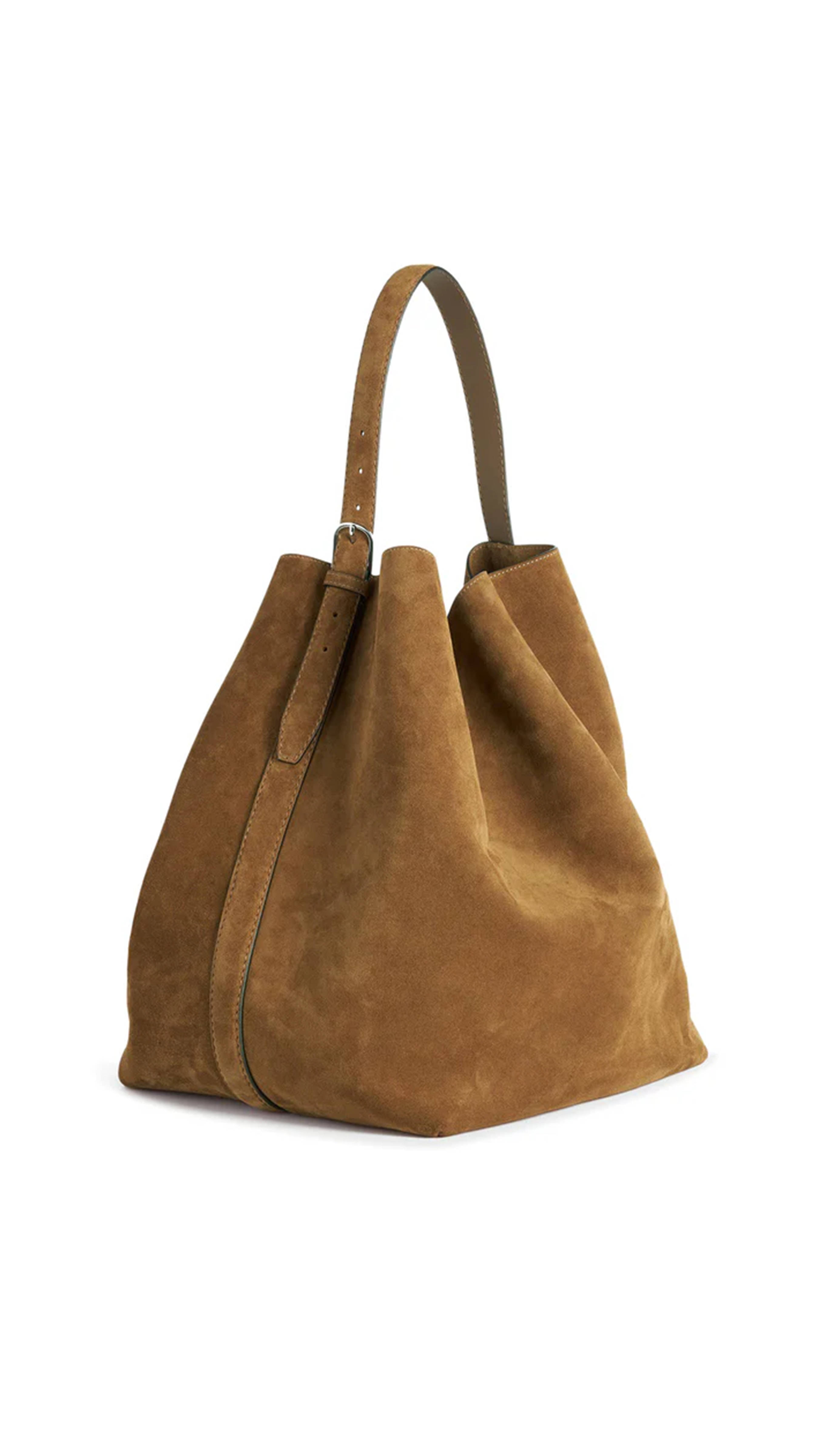 Belted Grained Leather Tote - Tan