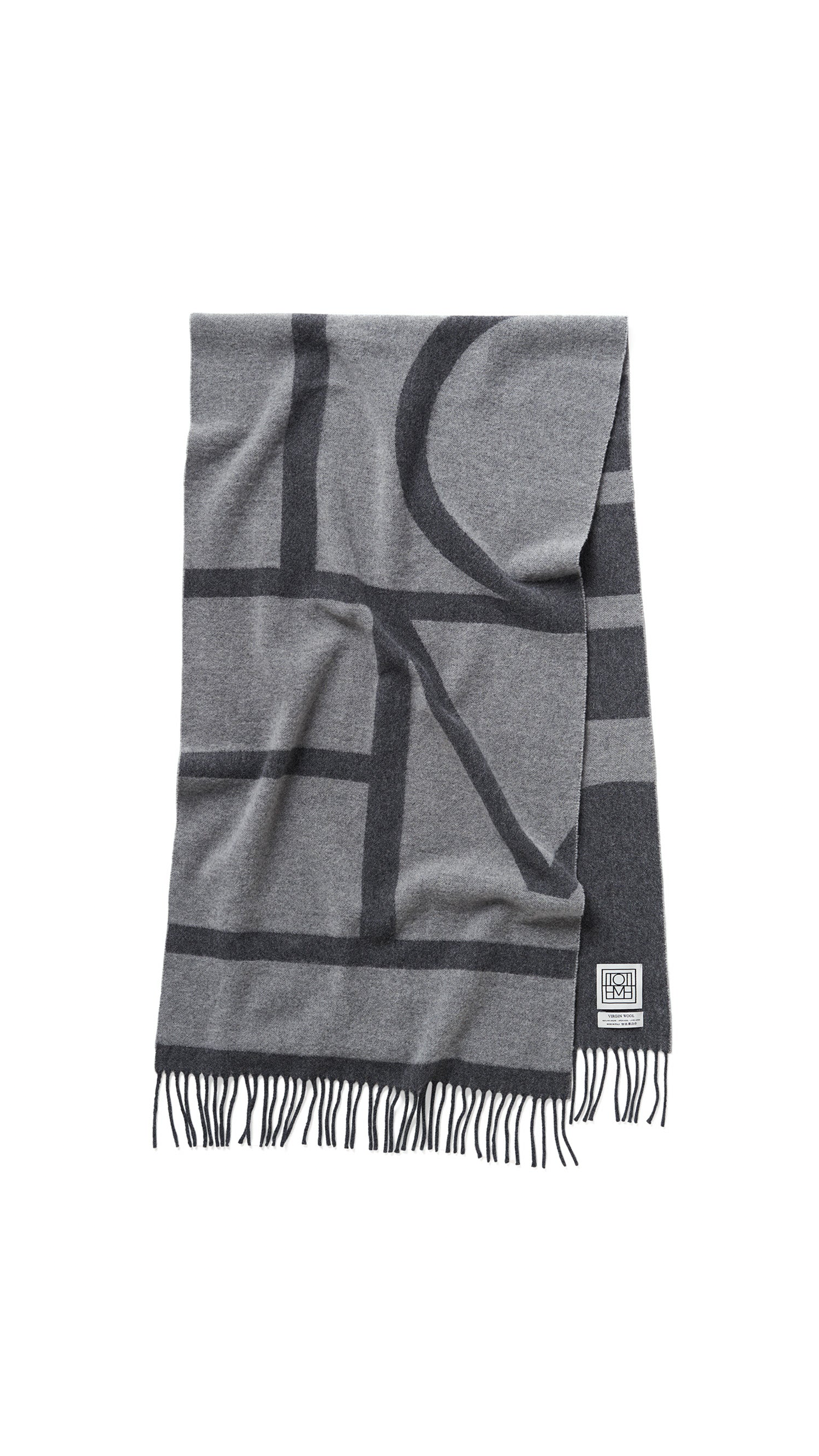 Monogram Jacquard Wool Scarf - Dark Grey Mélange