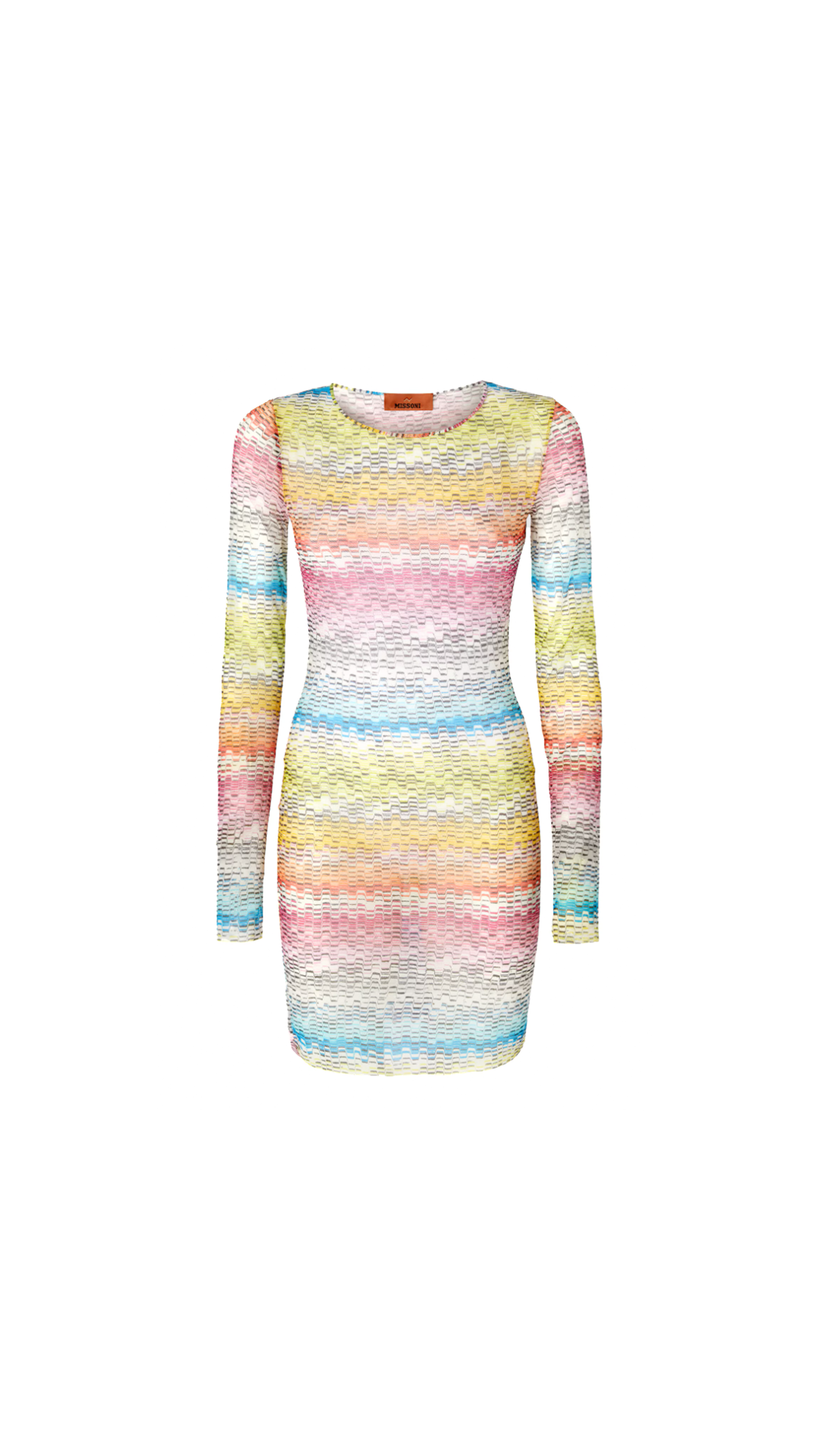 Long-Sleeved Dress in Printed Tulle - Multicolored