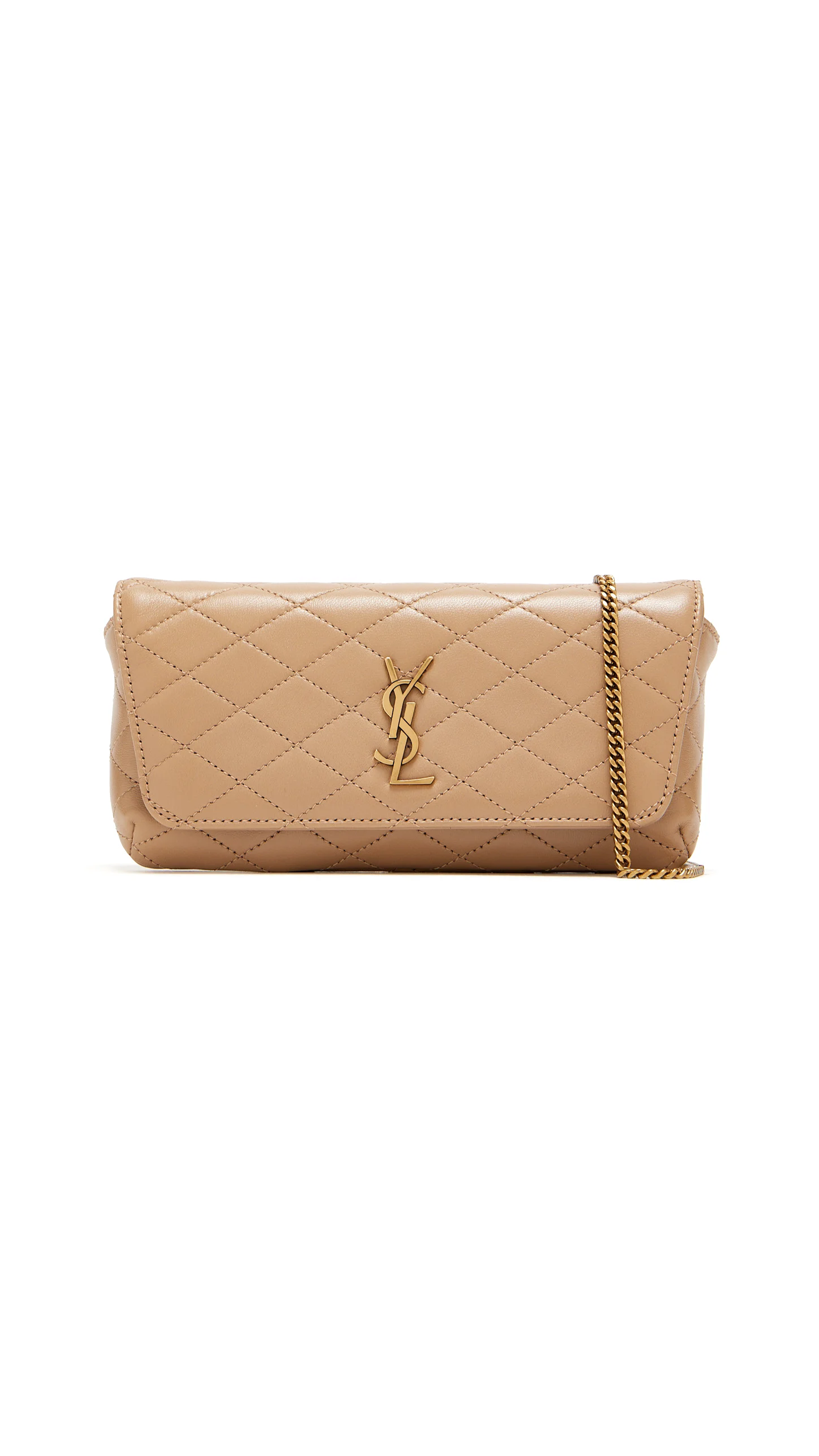 Gaby Chain Phone Holder in Quilted Lambskin - Beige