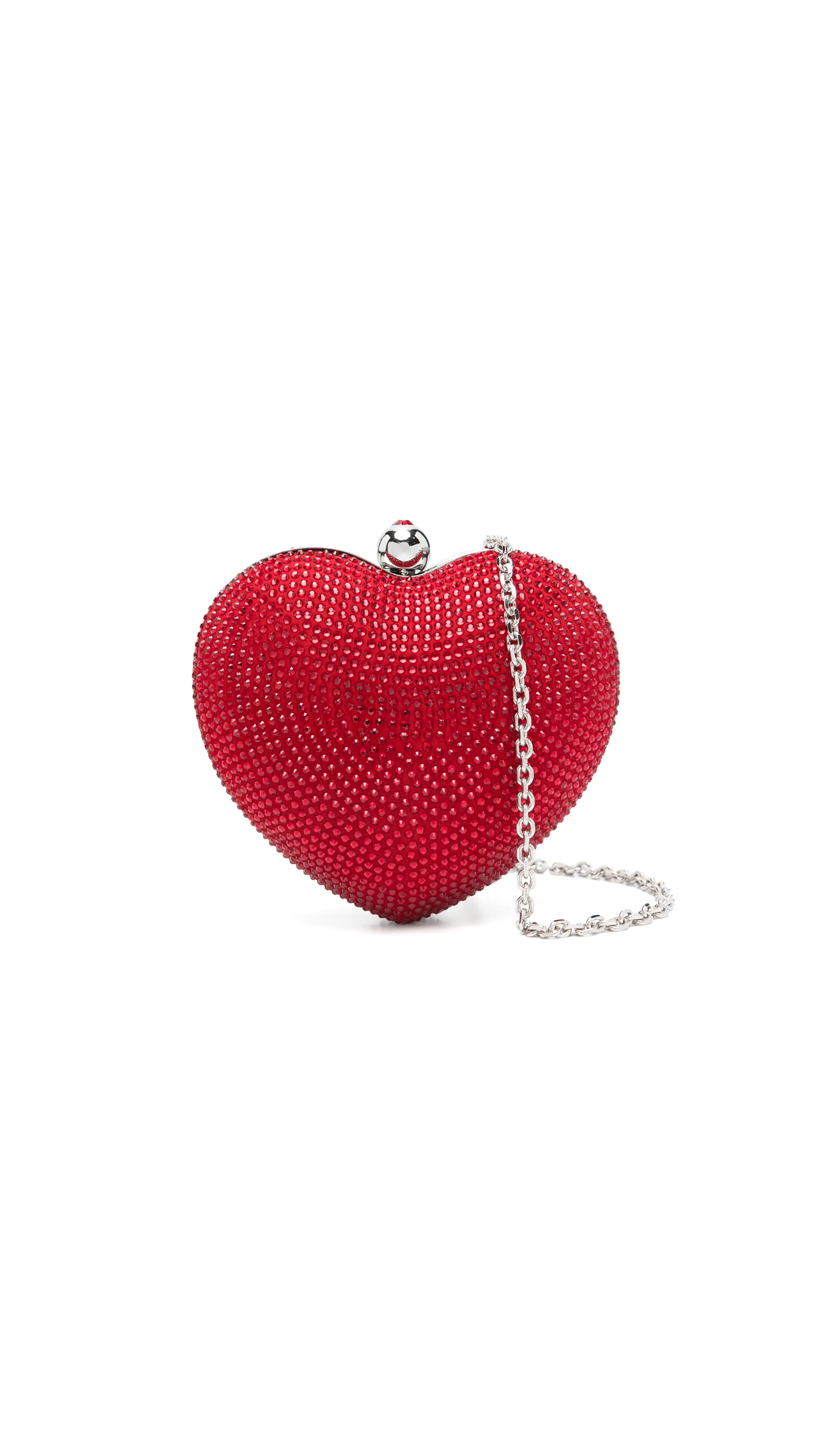Heart Hotfix Crystal Suede Clutch Bag - Red