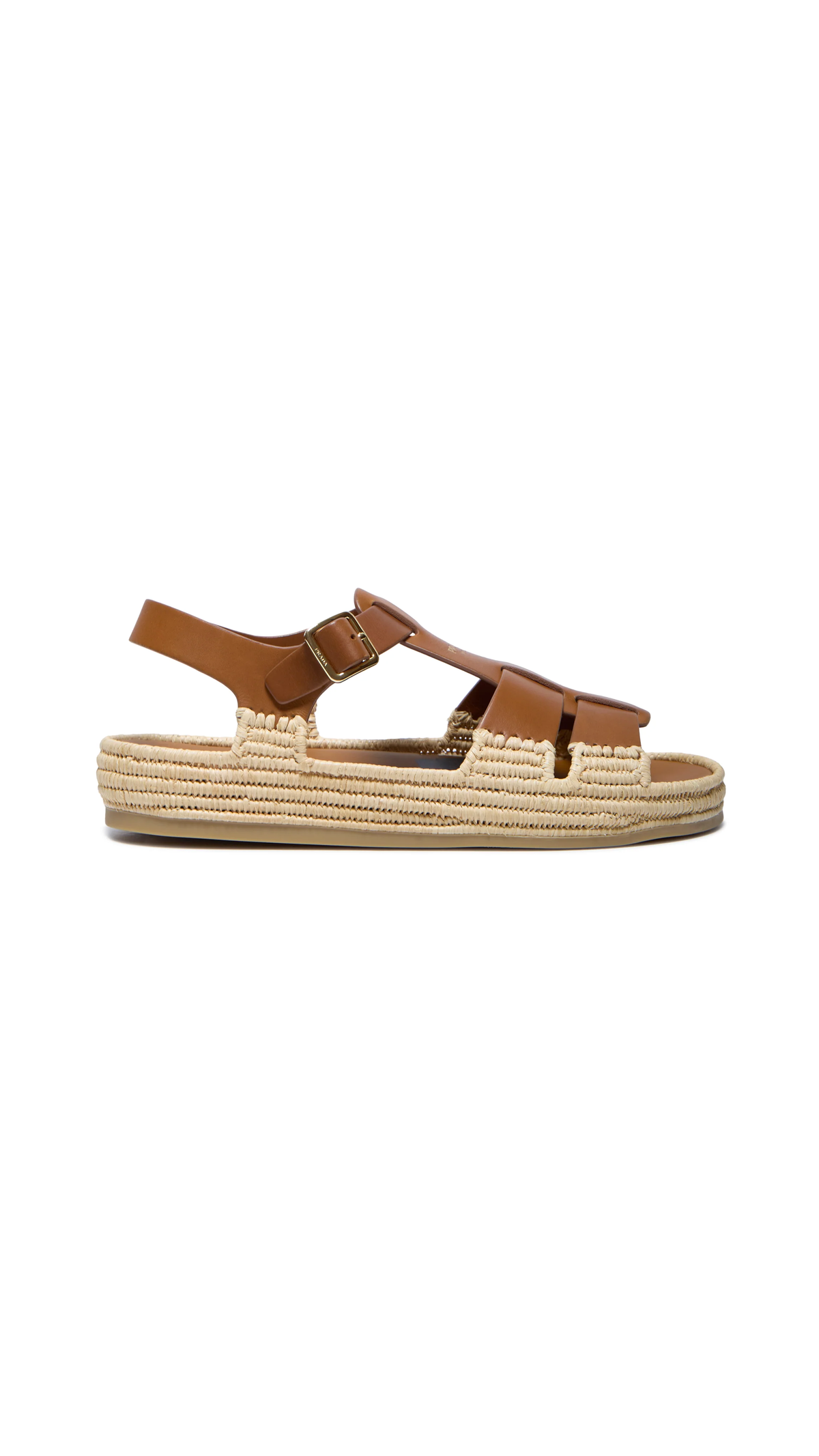 Leather and Raffia Fisherman Sandals - Cognac/Natural