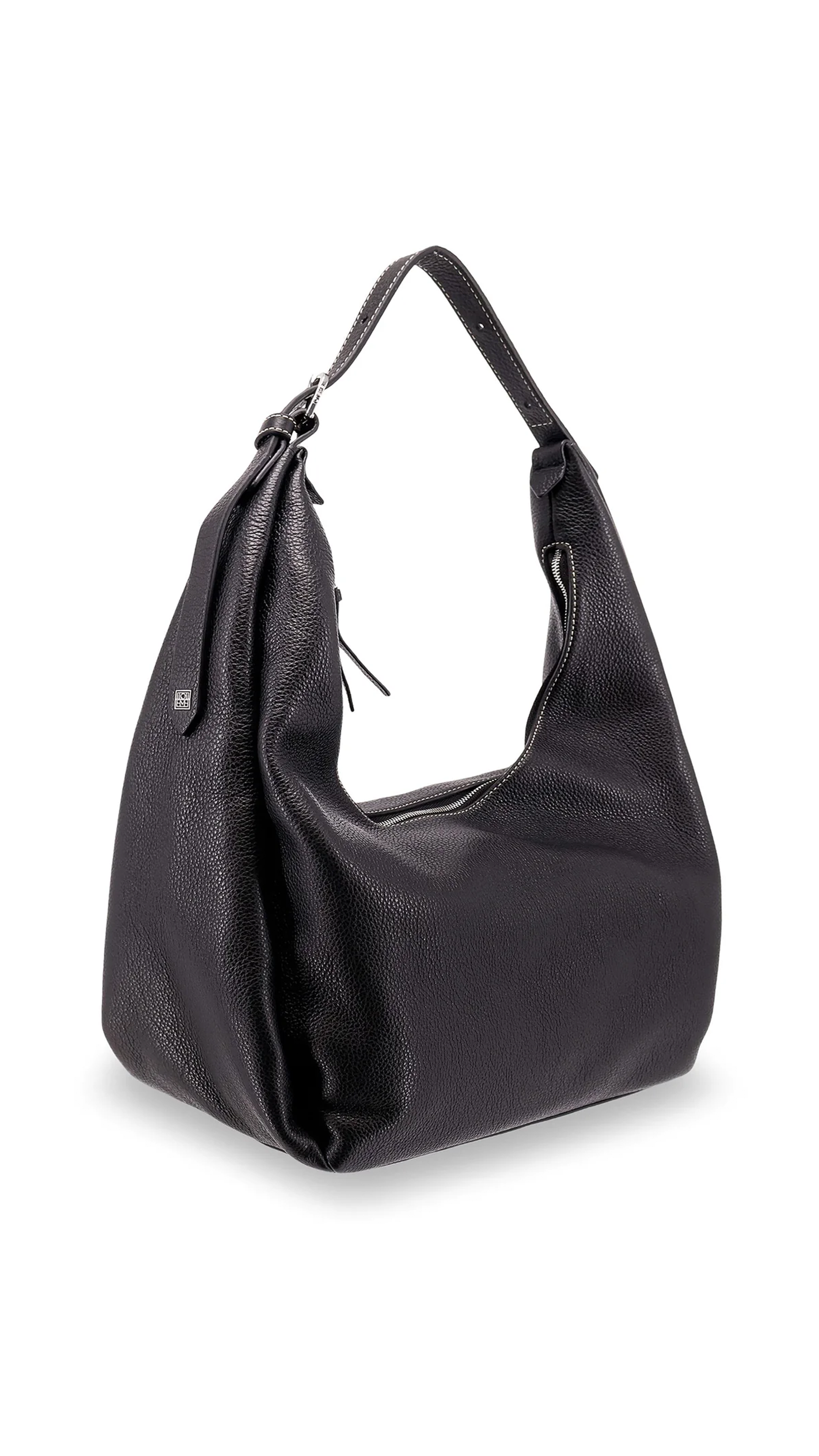 Grained-Leather Hobo Bag - Black