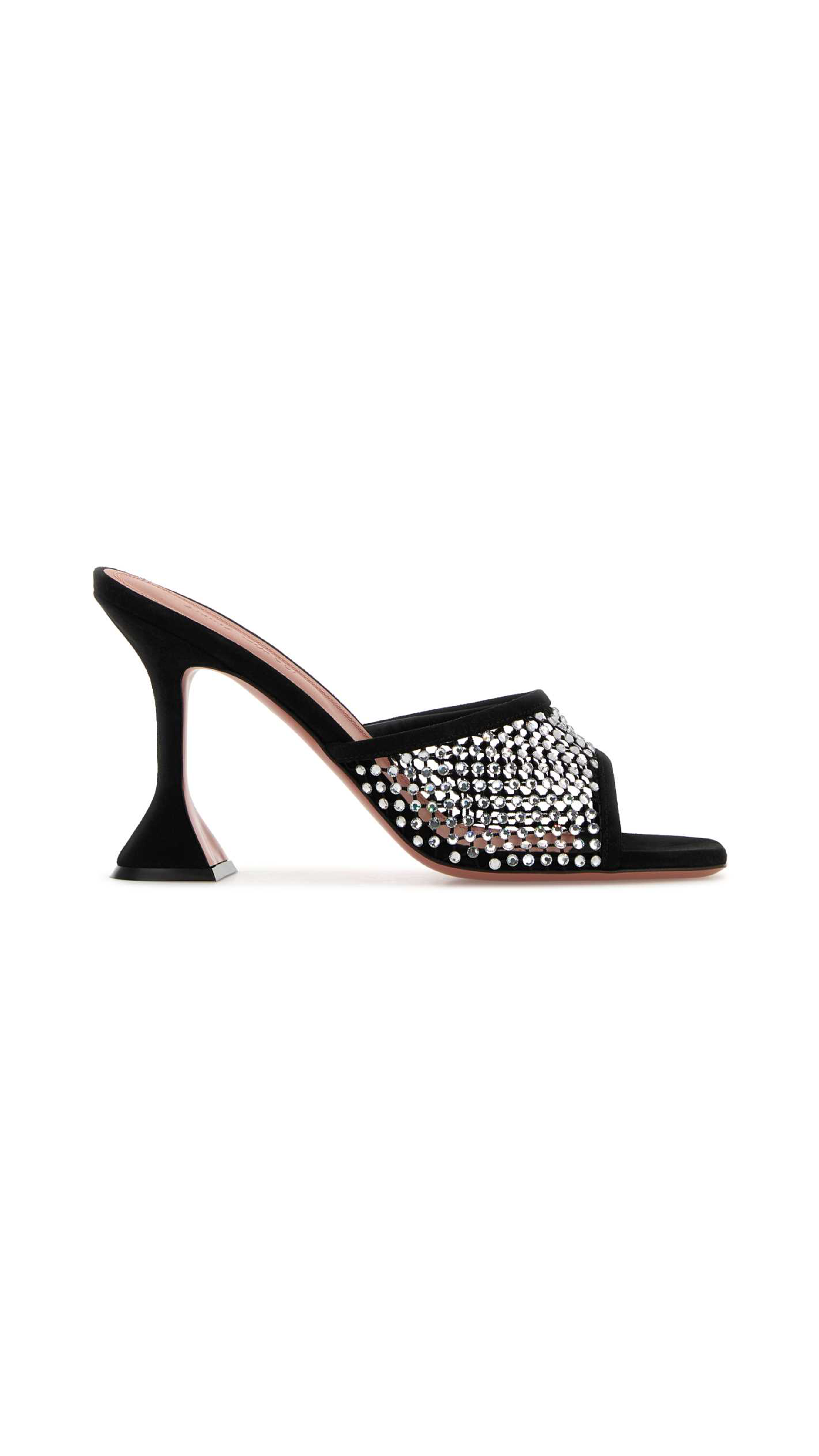 Lupita Crystal Net Slippers in Suede - Black