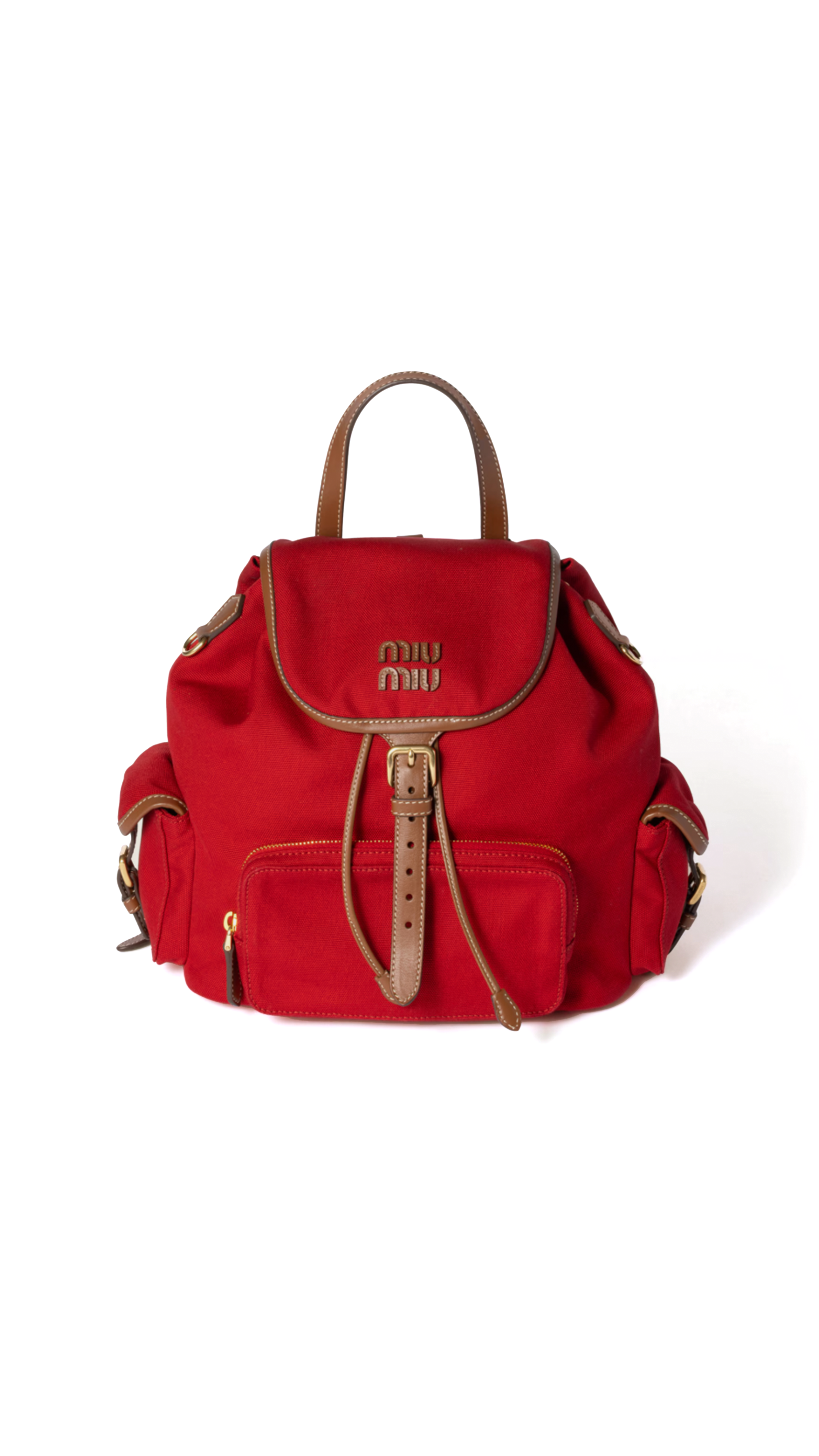 Canvas and Leather Backpack - Red/Brandy