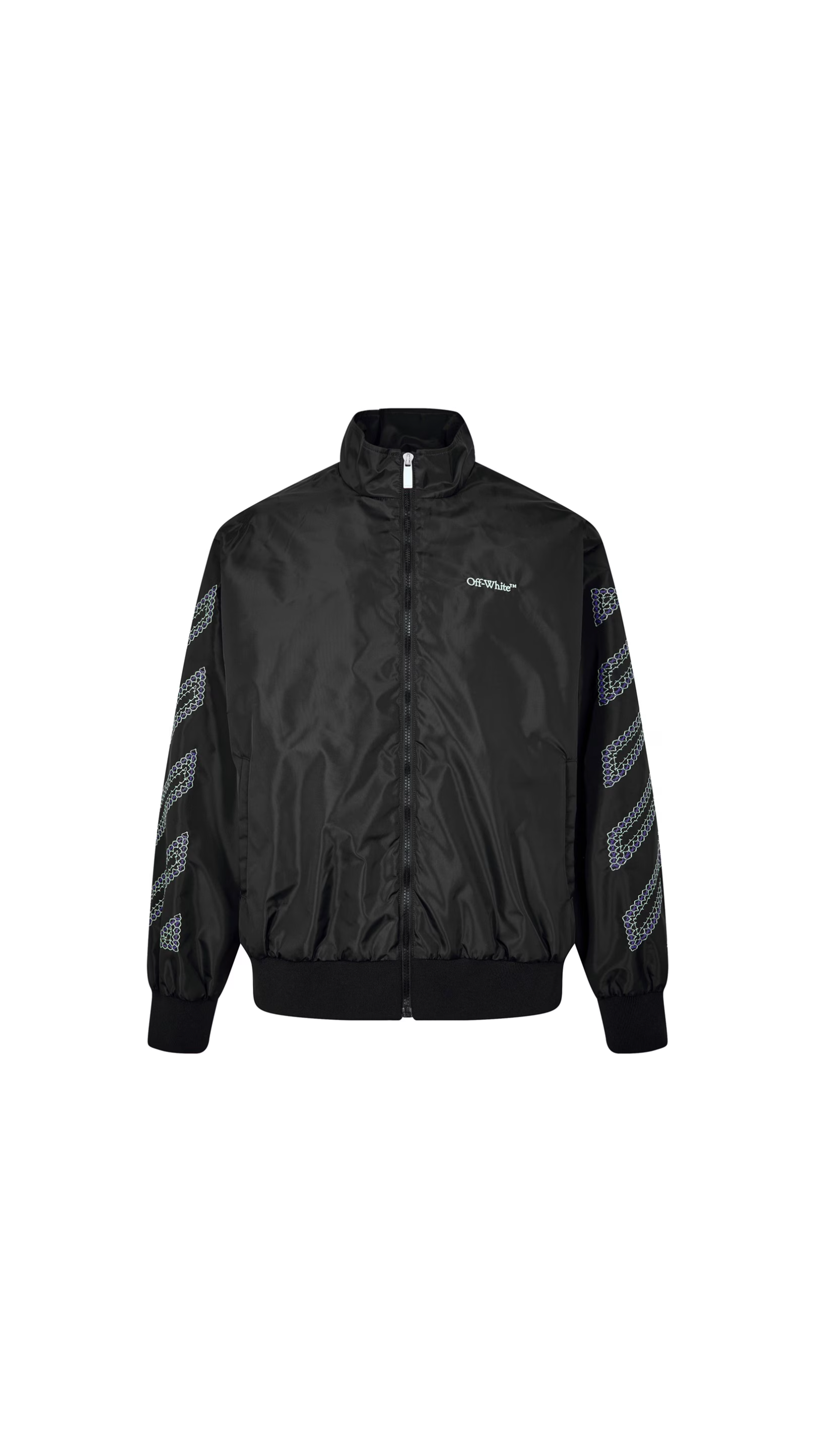 Nylon Zip-Up Track Top - Black